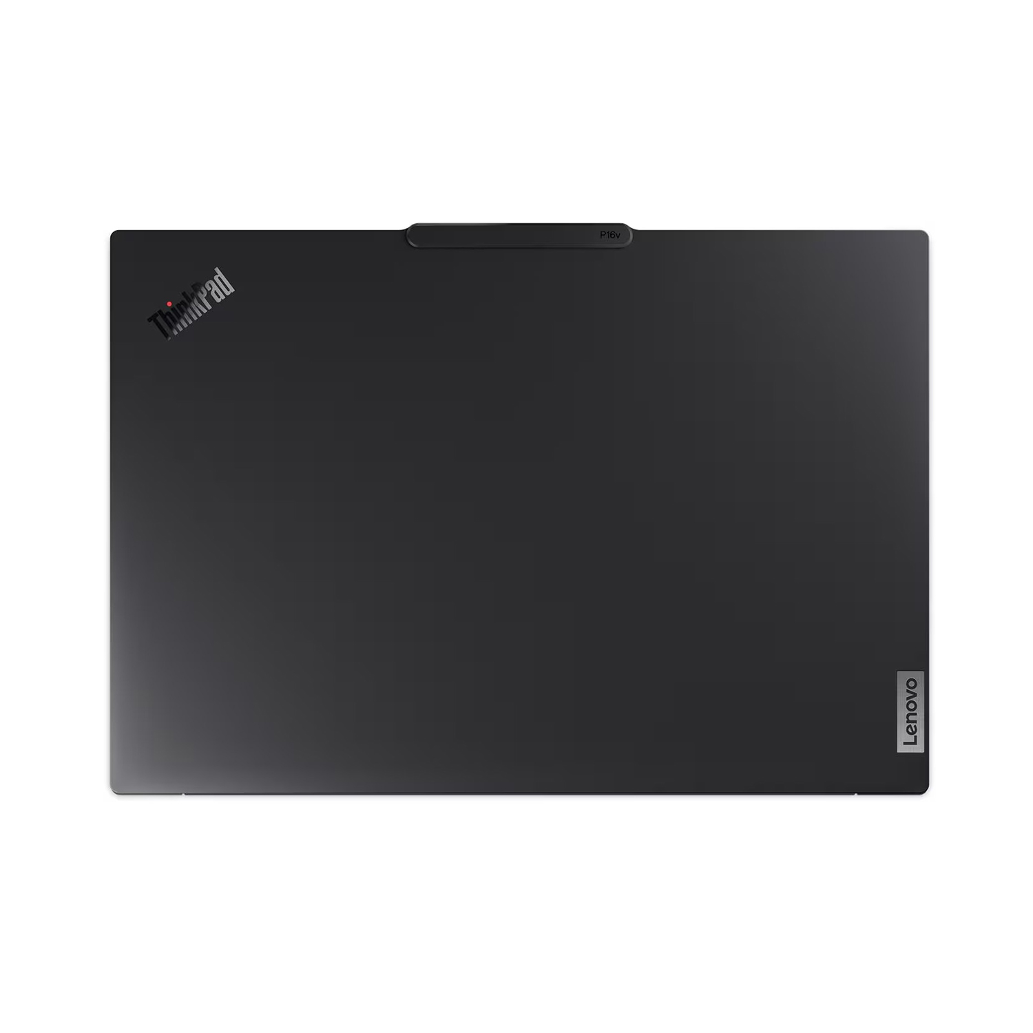 Kapaktaki ThinkPad logosuyla siyah Lenovo ThinkPad dizüstü bilgisayar. P16v yazısı görünür.