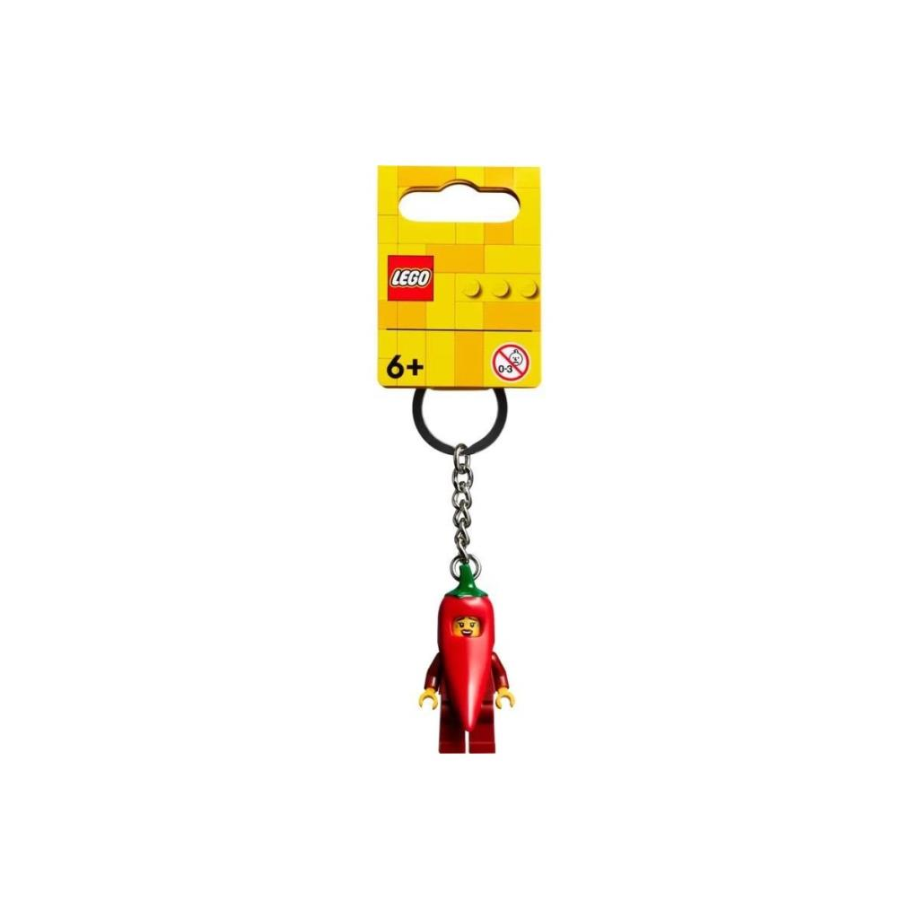 Sarı kart arkalıklı Lego anahtarlığı, biber figürlü.