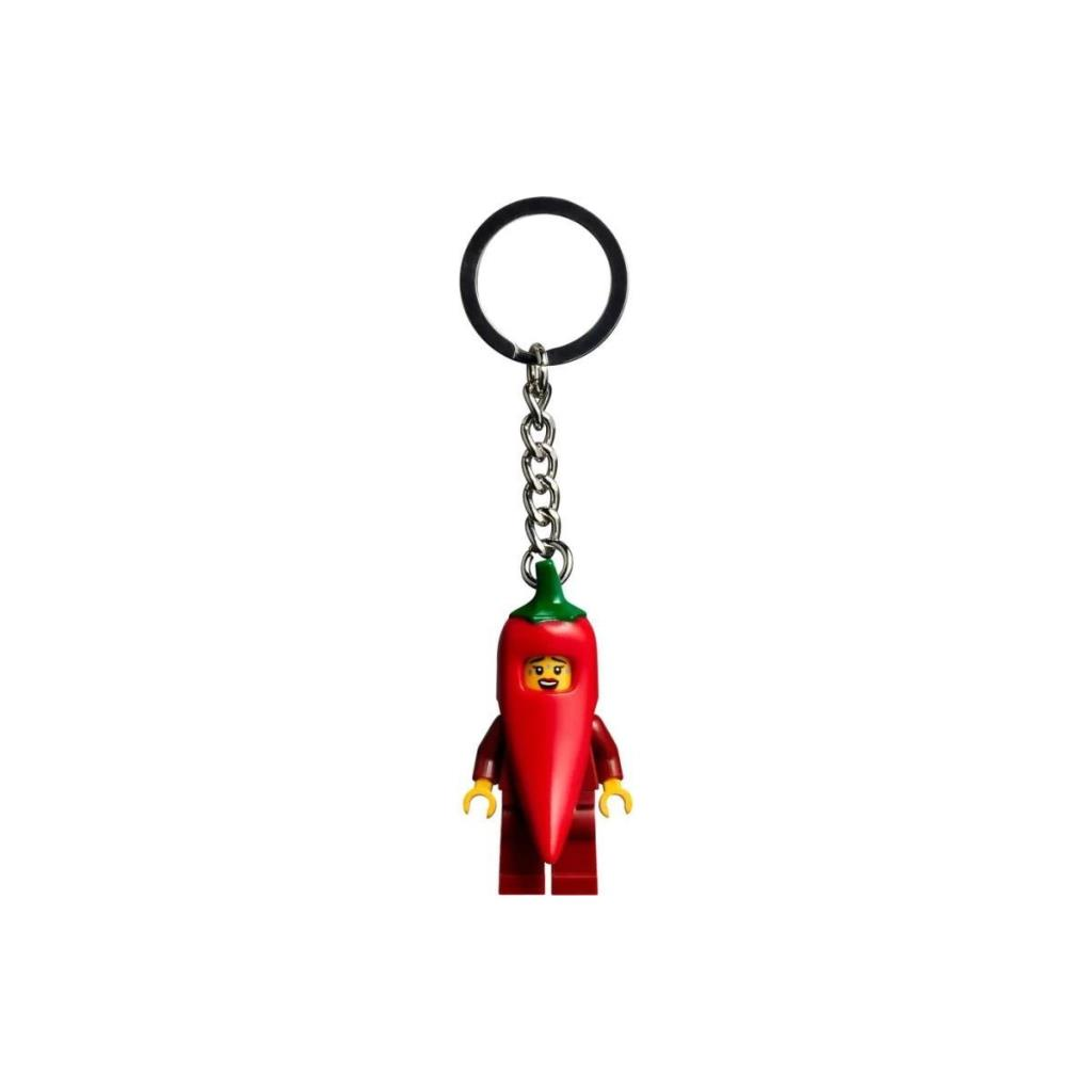 Yüzlü kırmızı biber karakterli Lego anahtarlık.