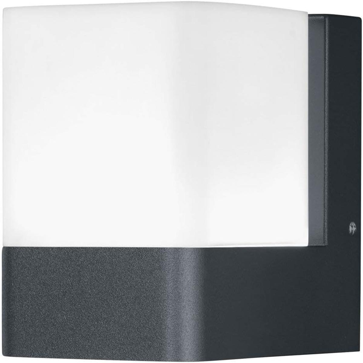Moderne dunkle Wandleuchte mit weißem, mattem Glas und dunklem Metallgehäuse.