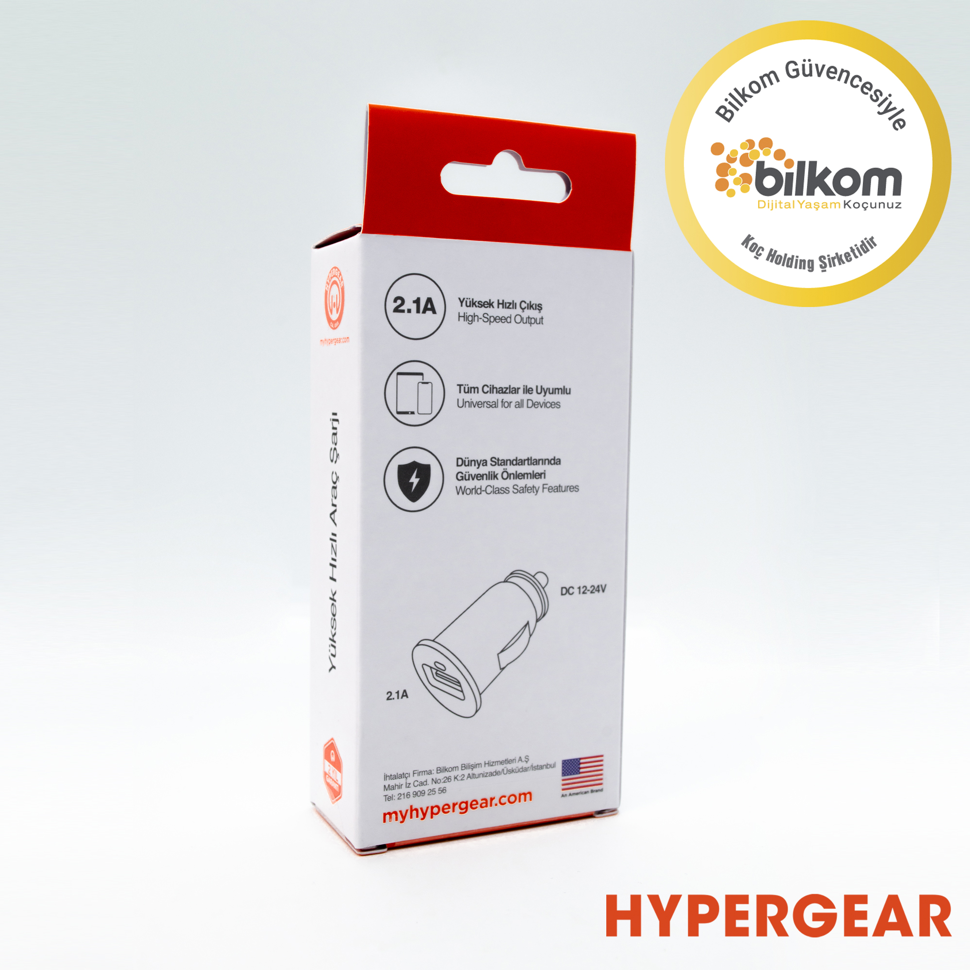 Hypergear araç şarj cihazı kutusu, 2,1A yüksek hızlı çıkışlı.