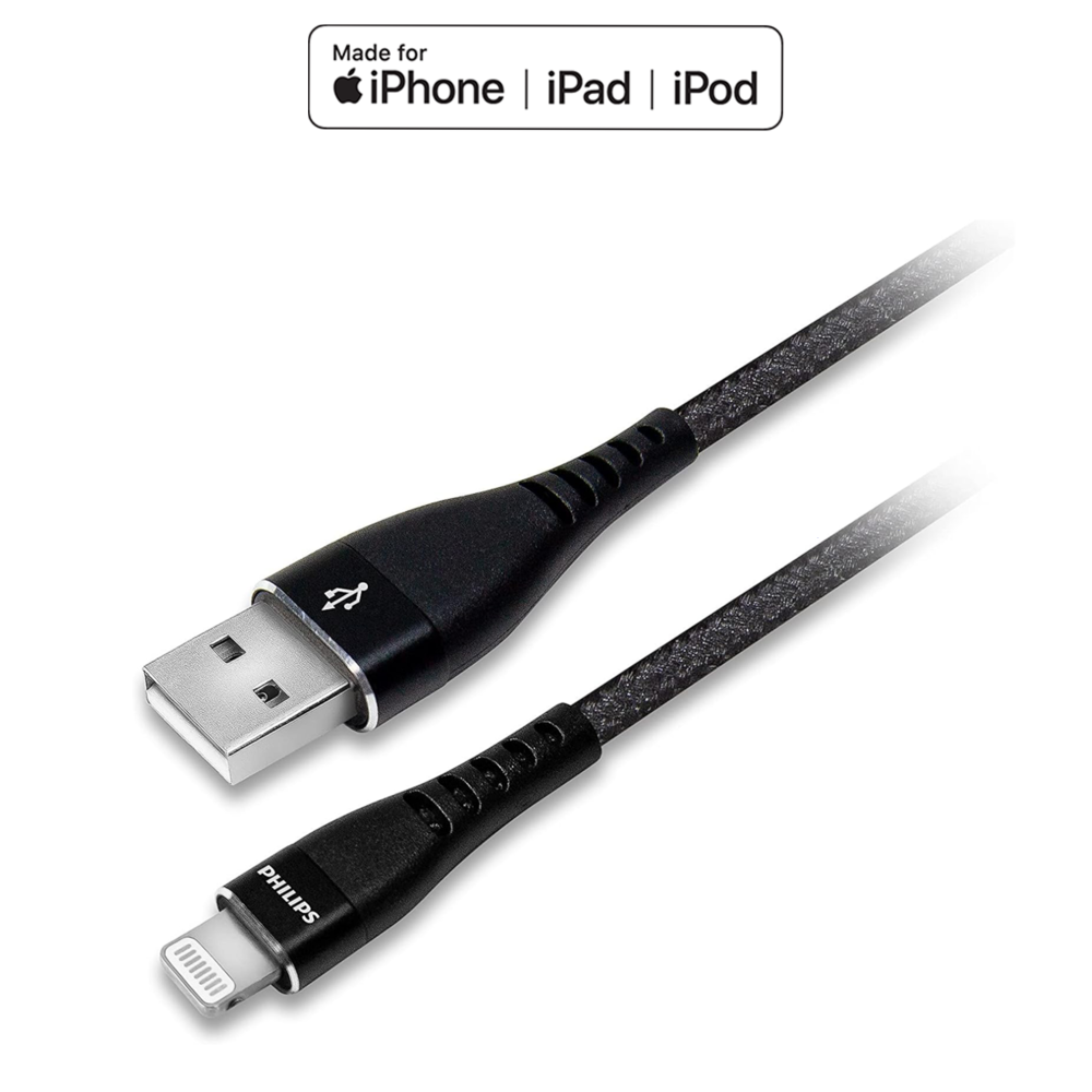 Philips siyah USB - Lightning kablo, 'Made for iPhone' logosuyla.