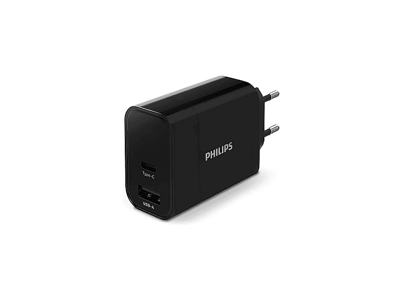 PHILIPS UsbA ve Type-C 30W Çift Çıkışlı Şarj Adaptörü DLP2621/12 Şarj Adaptörü Siyah
