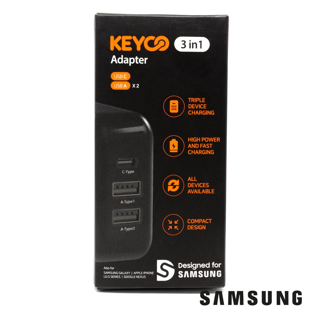 KEYCO 3'ü 1 arada USB-C adaptörü, 2 USB-A bağlantı noktasıyla, üçlü hızlı şarj.