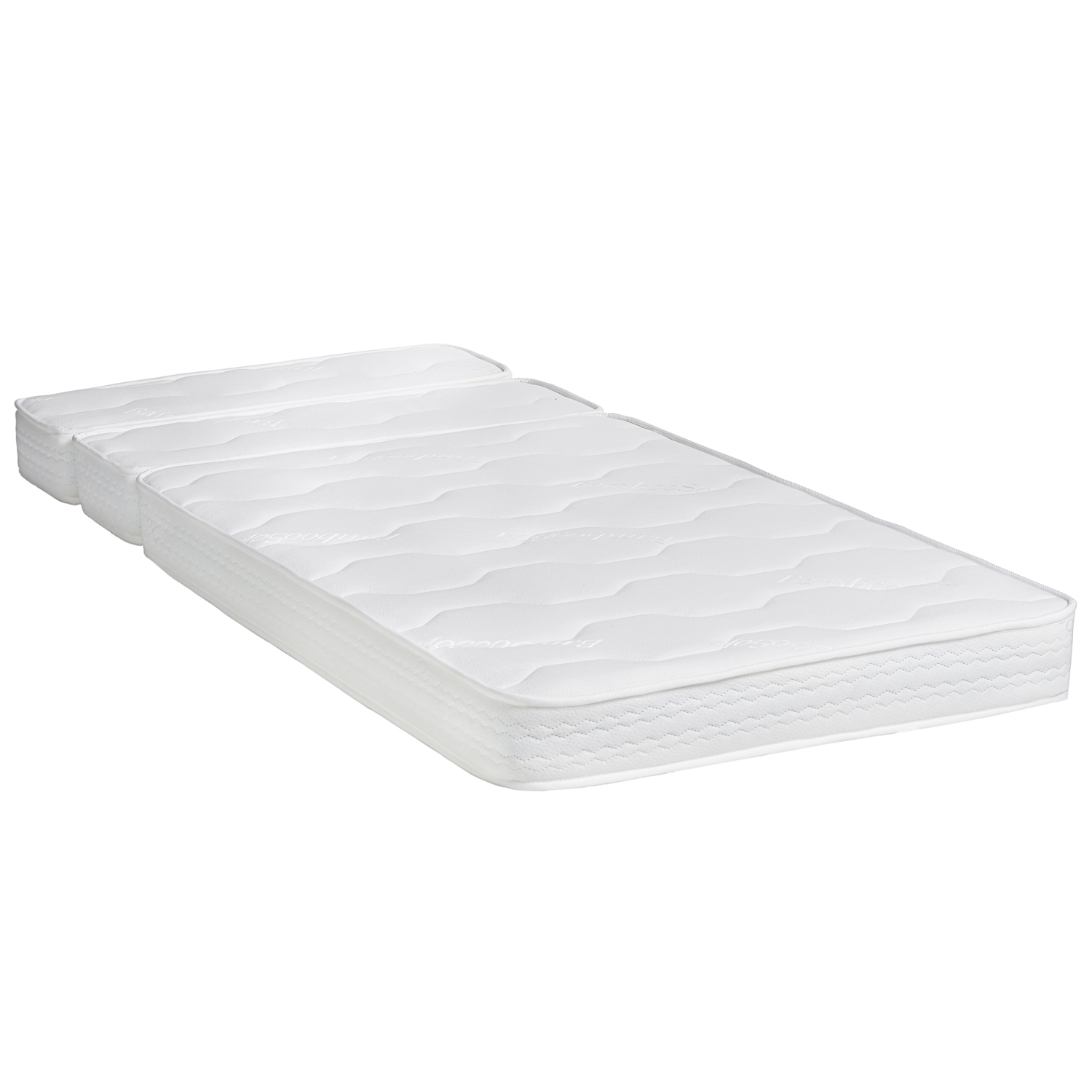 Una cama plegable blanca con patrón ondulado en la superficie.