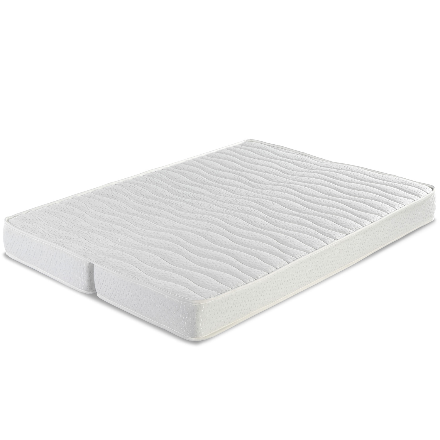 Un colchón blanco para dos personas con patrón de ondas.