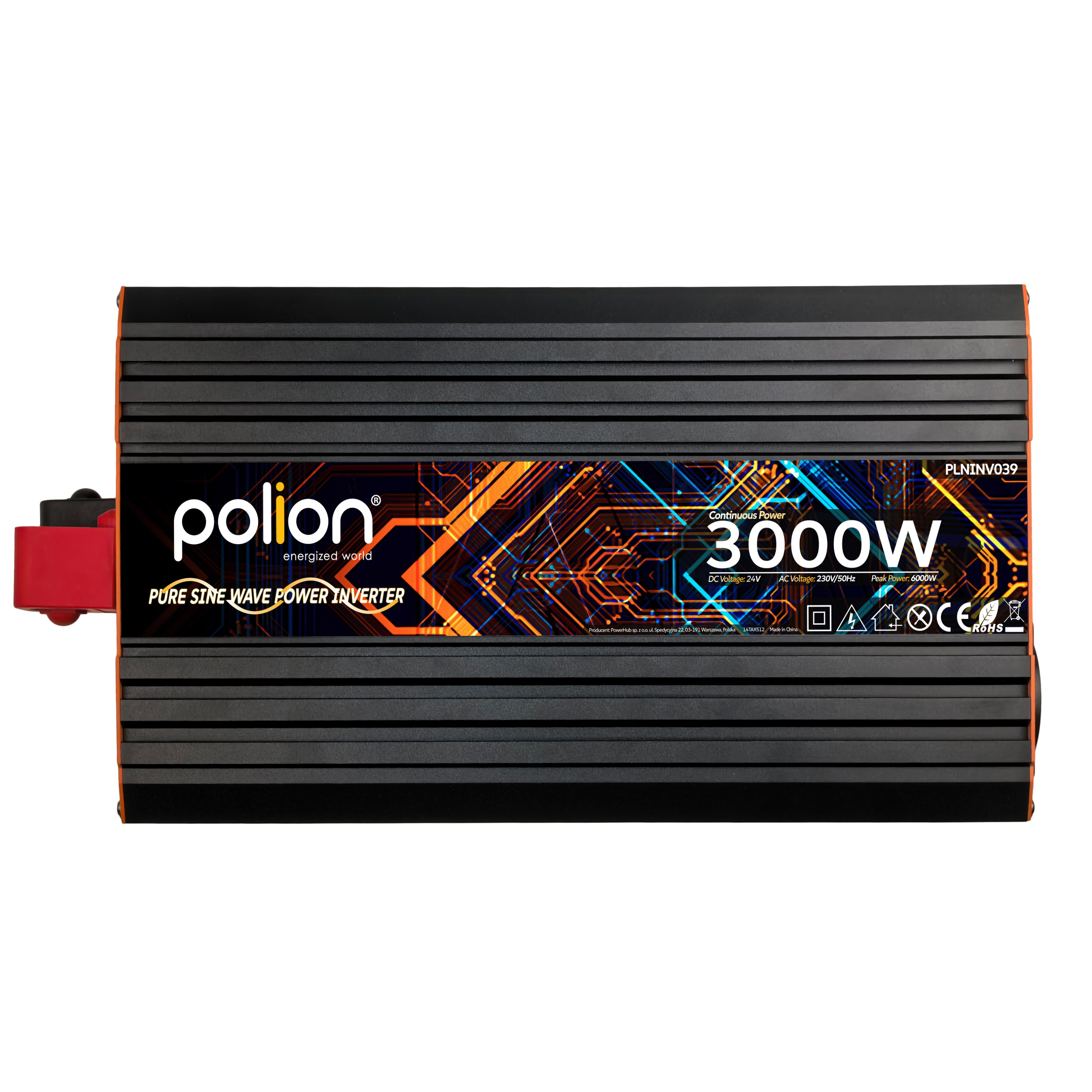 Czarny falownik z pomarańczowymi akcentami i oznaczeniem "3000W".