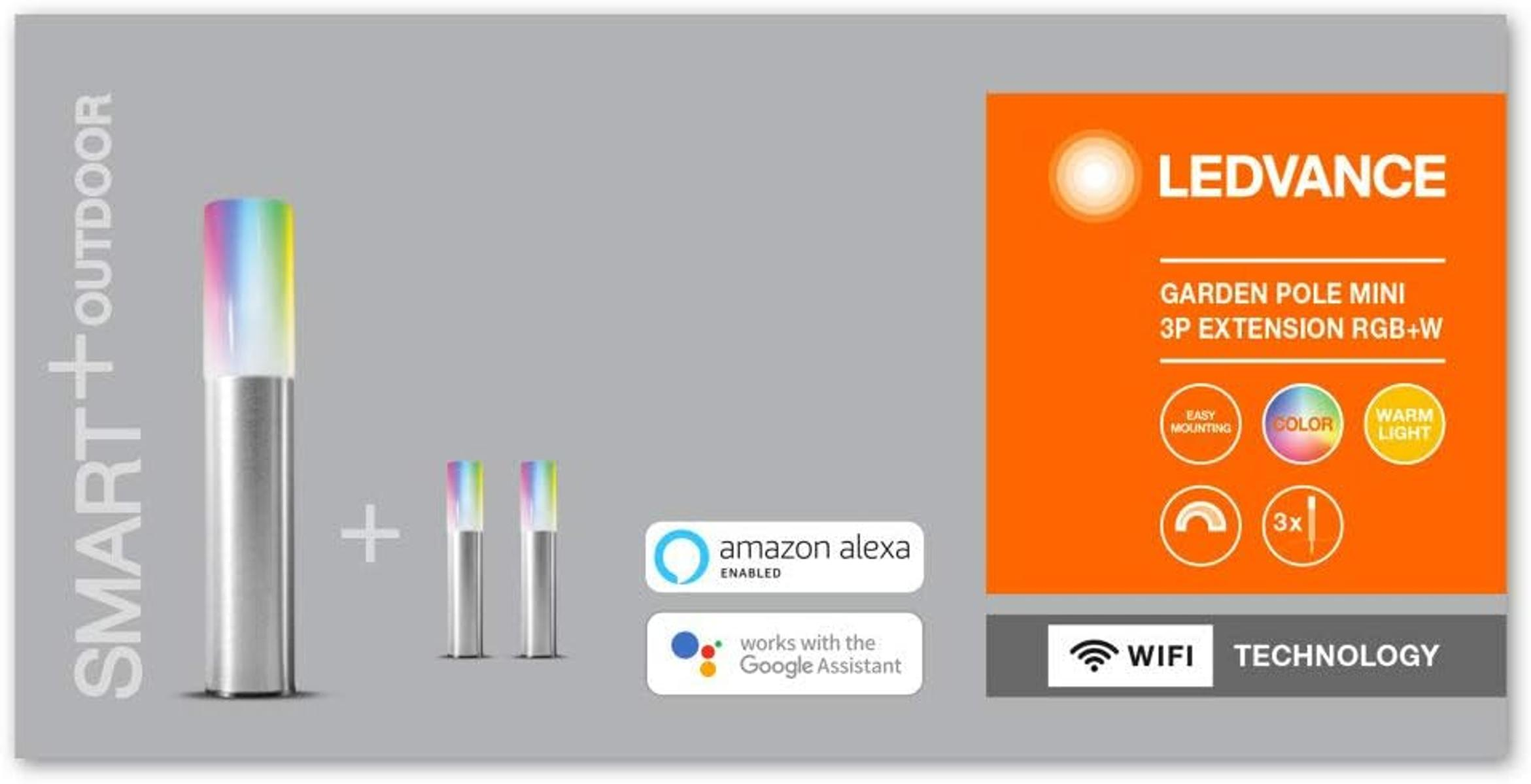 LEDVANCE Lampione da Giardino Mini: Confezione da 3, RGB+W, montaggio facile, WiFi.