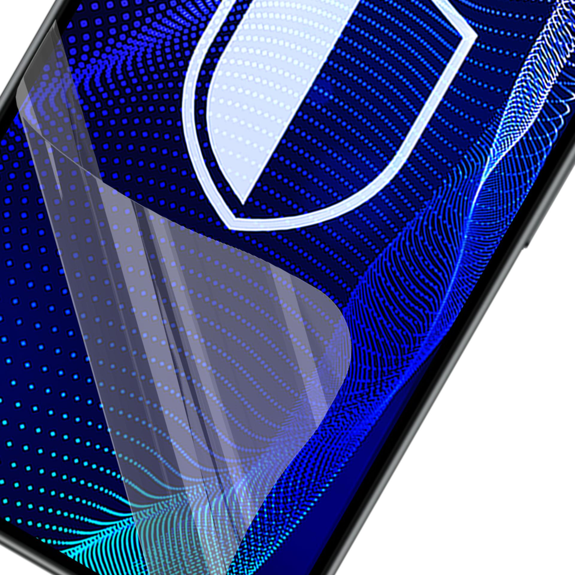 Smartfon wyświetla niebieską, kropkowaną tarczę i fale.