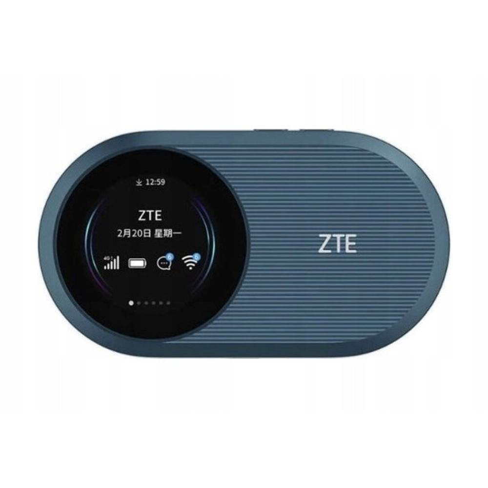 Niebieski hotspot mobilny ZTE z okrągłym ekranem pokazującym 12:59.