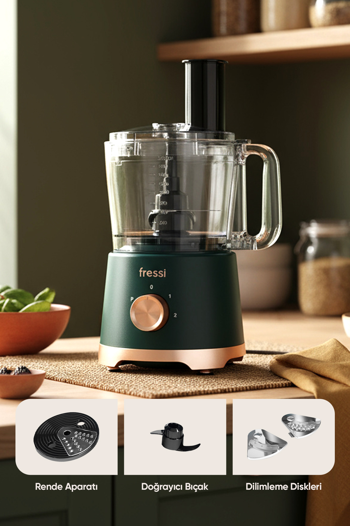 FRESSI FR-PBL02 Armonia Power Blender Seti Salata Doğrayıcı 2.5 l 1200 W Mutfak Robotu Yeşil