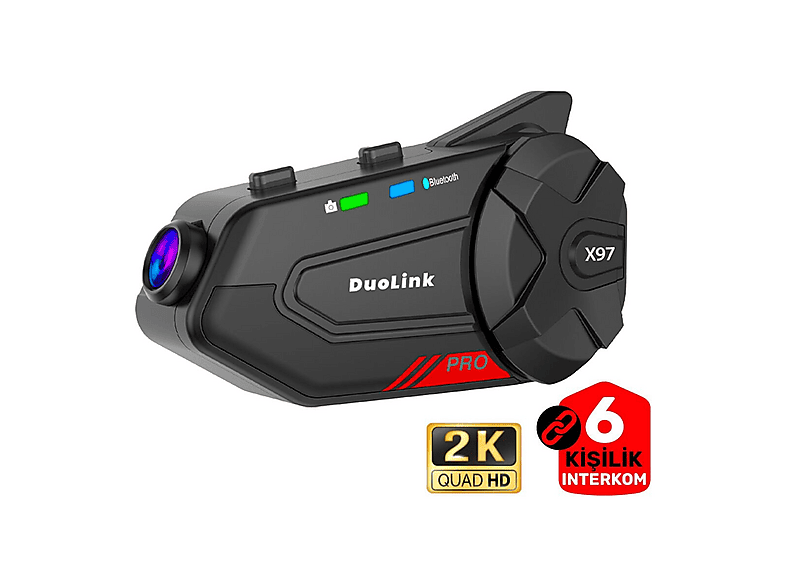 DUOLINK X97 Pro Kameralı 6 Kişi Grup Video Kayıt Kulaklık Bluetooth Motosiklet Kask Intercom Siyah