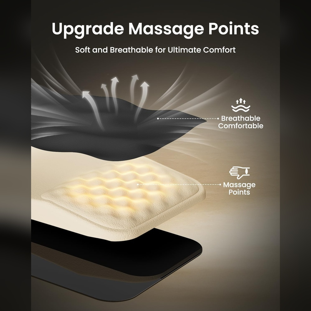 Layers of a massage pad: breathable, soft, massage points.