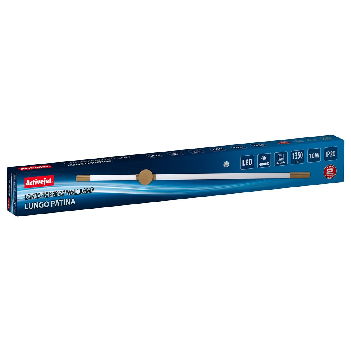 Opakowanie lampy ściennej LED ze specyfikacją 1350 lm, 10W, 4000K.