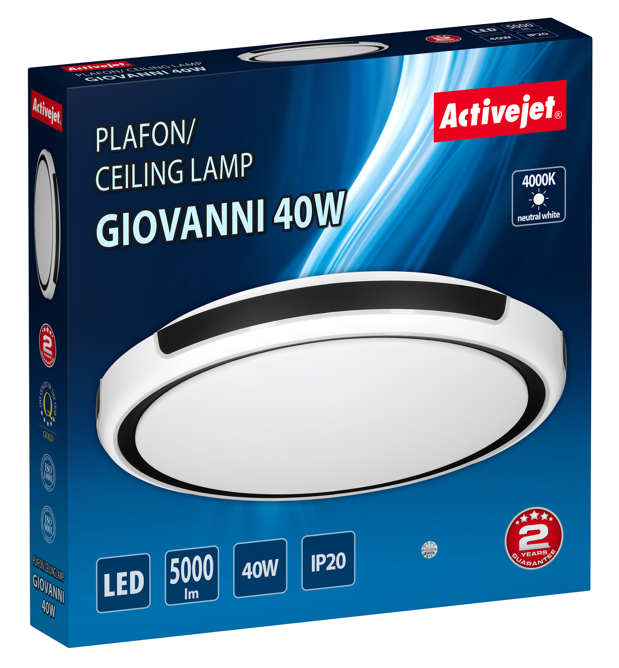 Embalaje de una lámpara de techo LED redonda, 5000 lm, 40W, IP20.