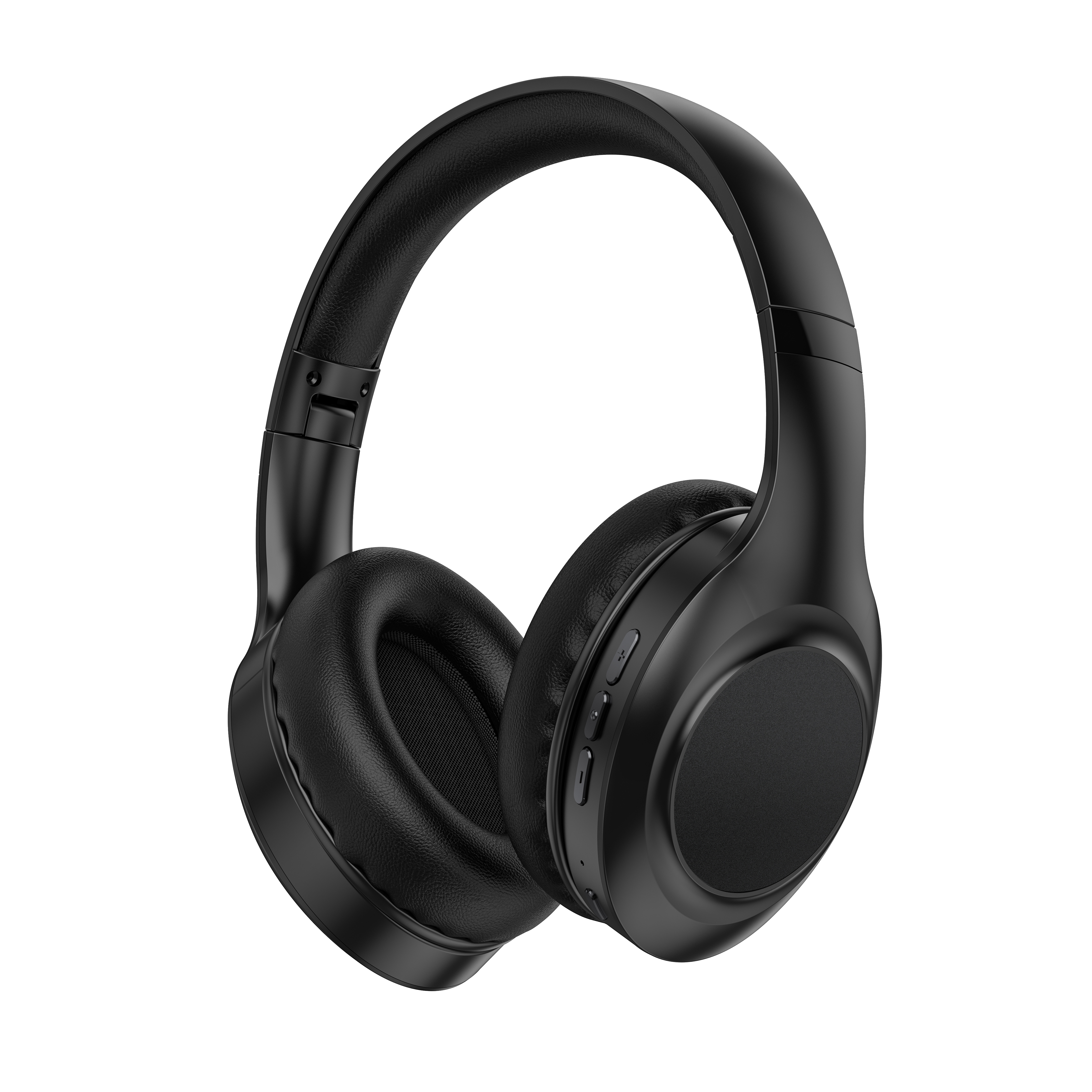 Schwarze Over-Ear-Kopfhörer mit gepolsterten Ohrmuscheln und Bedienelementen.