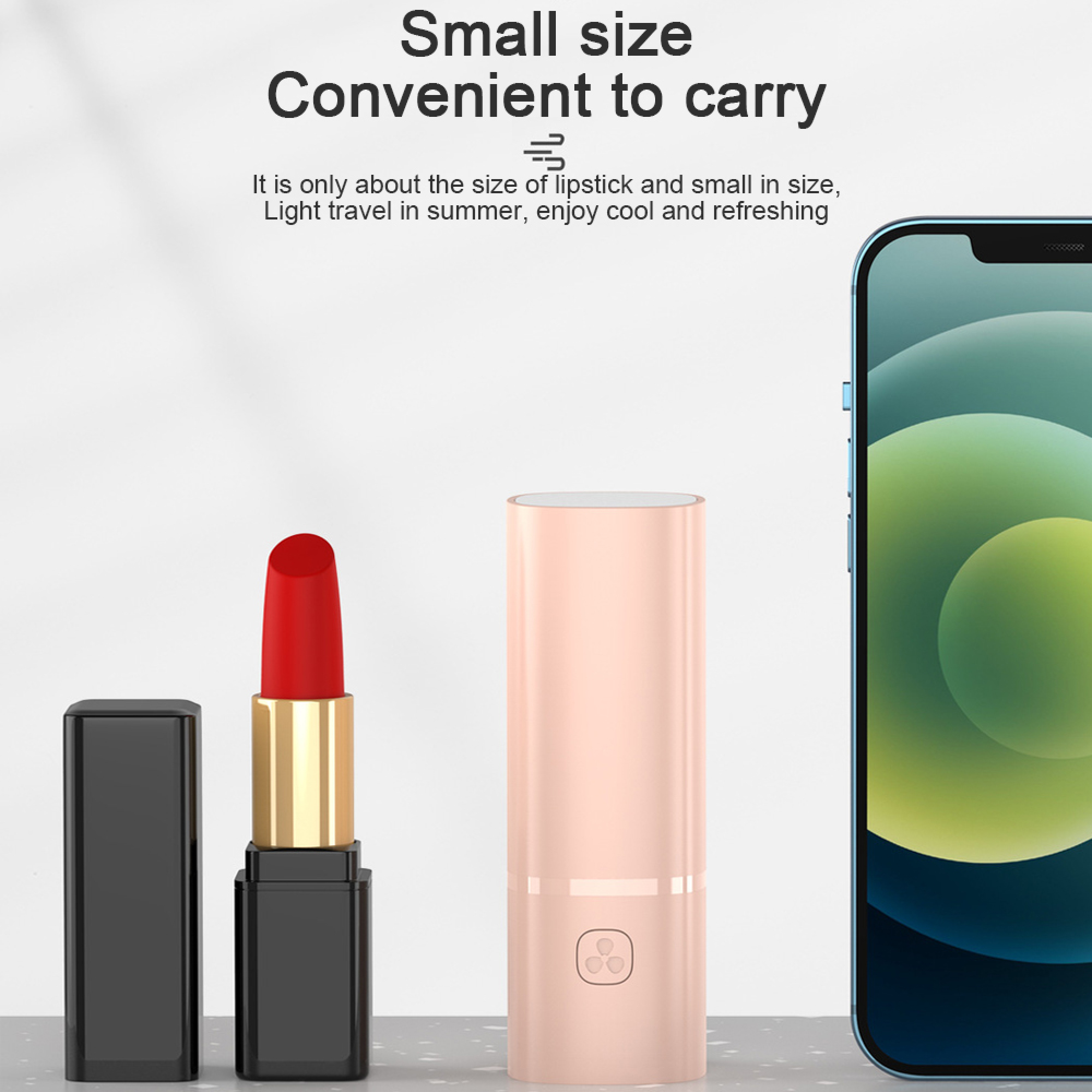Ein roter Lippenstift, ein rosa Gehäuse und ein Smartphone nebeneinander.