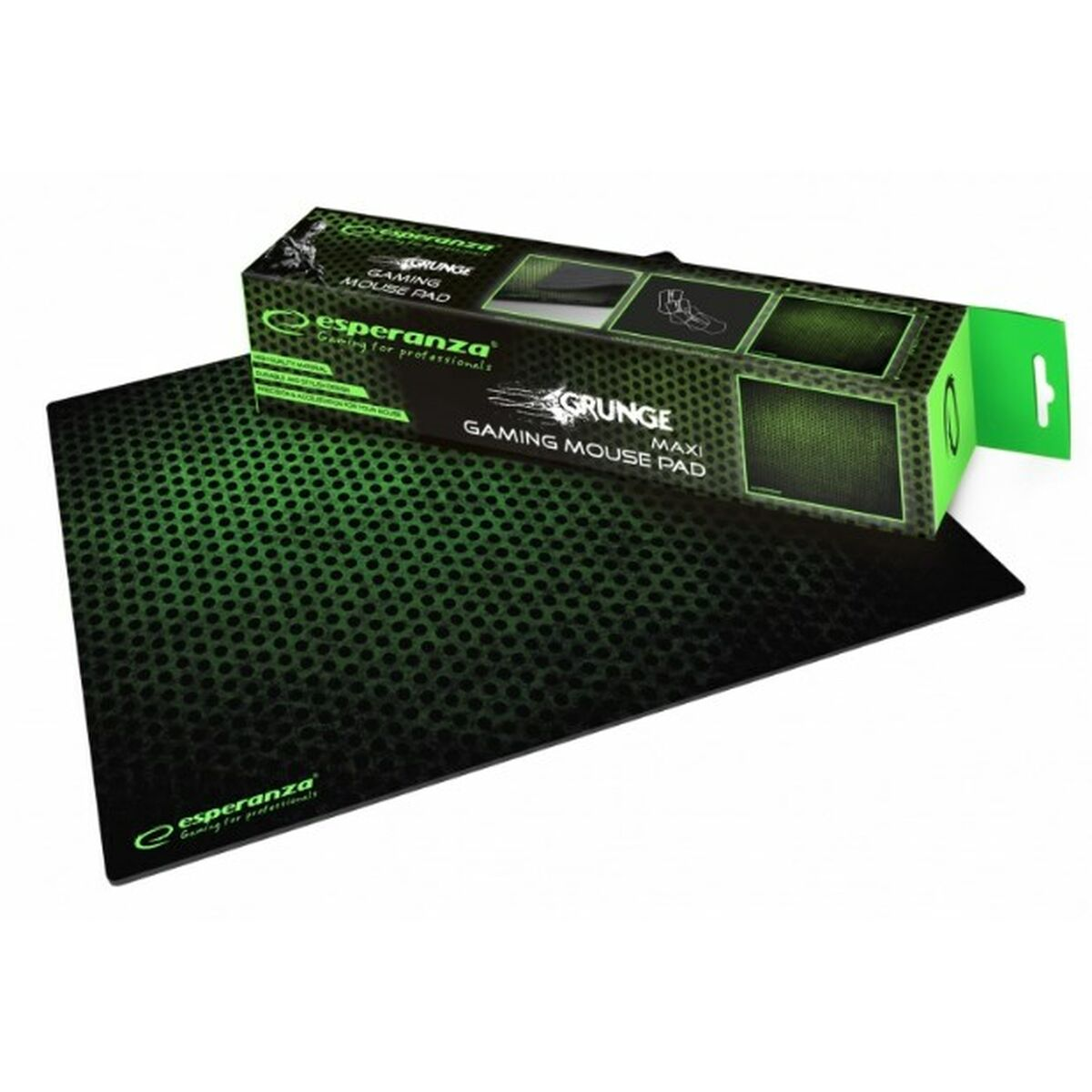 Esperanza Grunge Maxi Gaming Mousepad mit grüner Musterung und Verpackung.