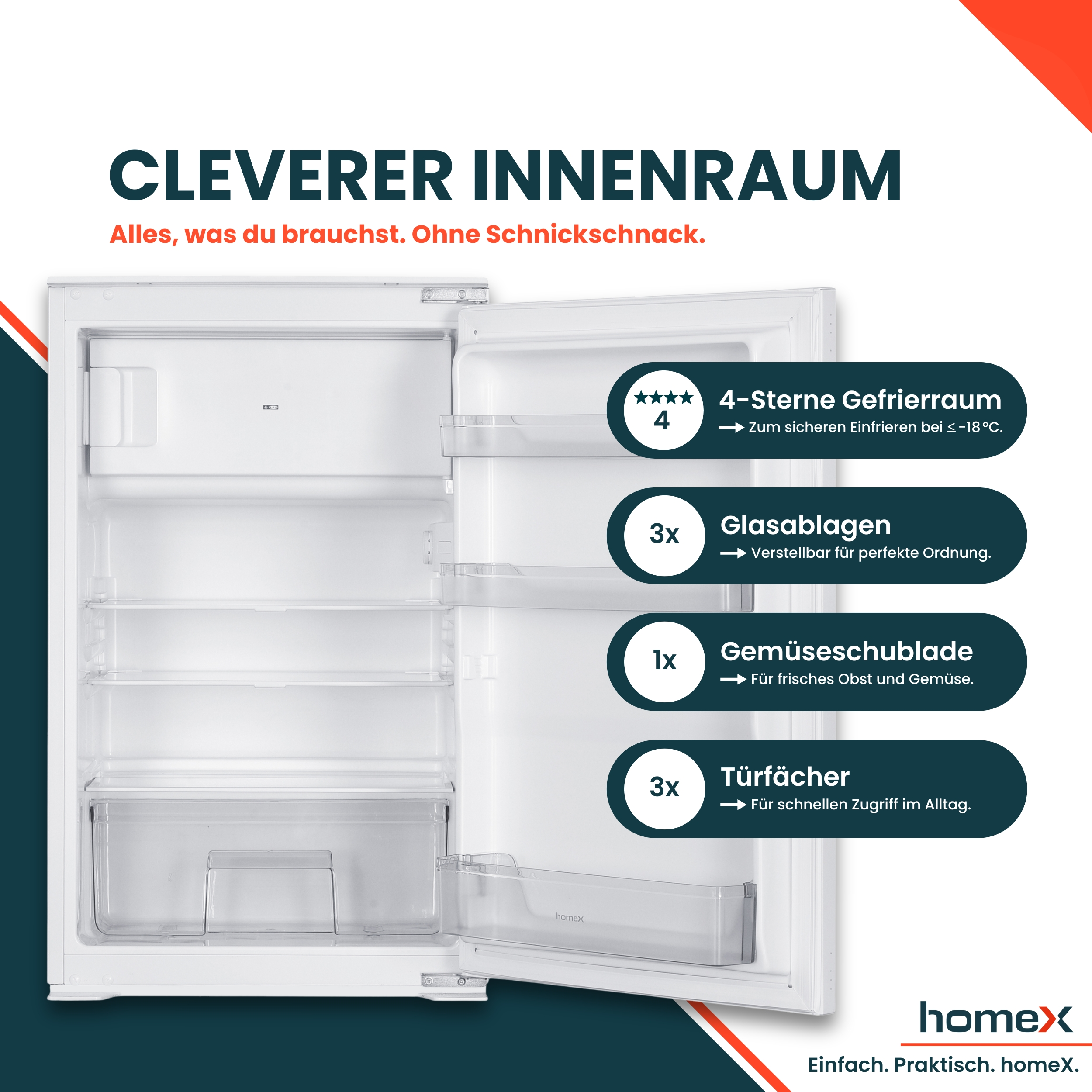 Ein leerer weißer Kühlschrank mit offenen Türen, detaillierten Funktionen.