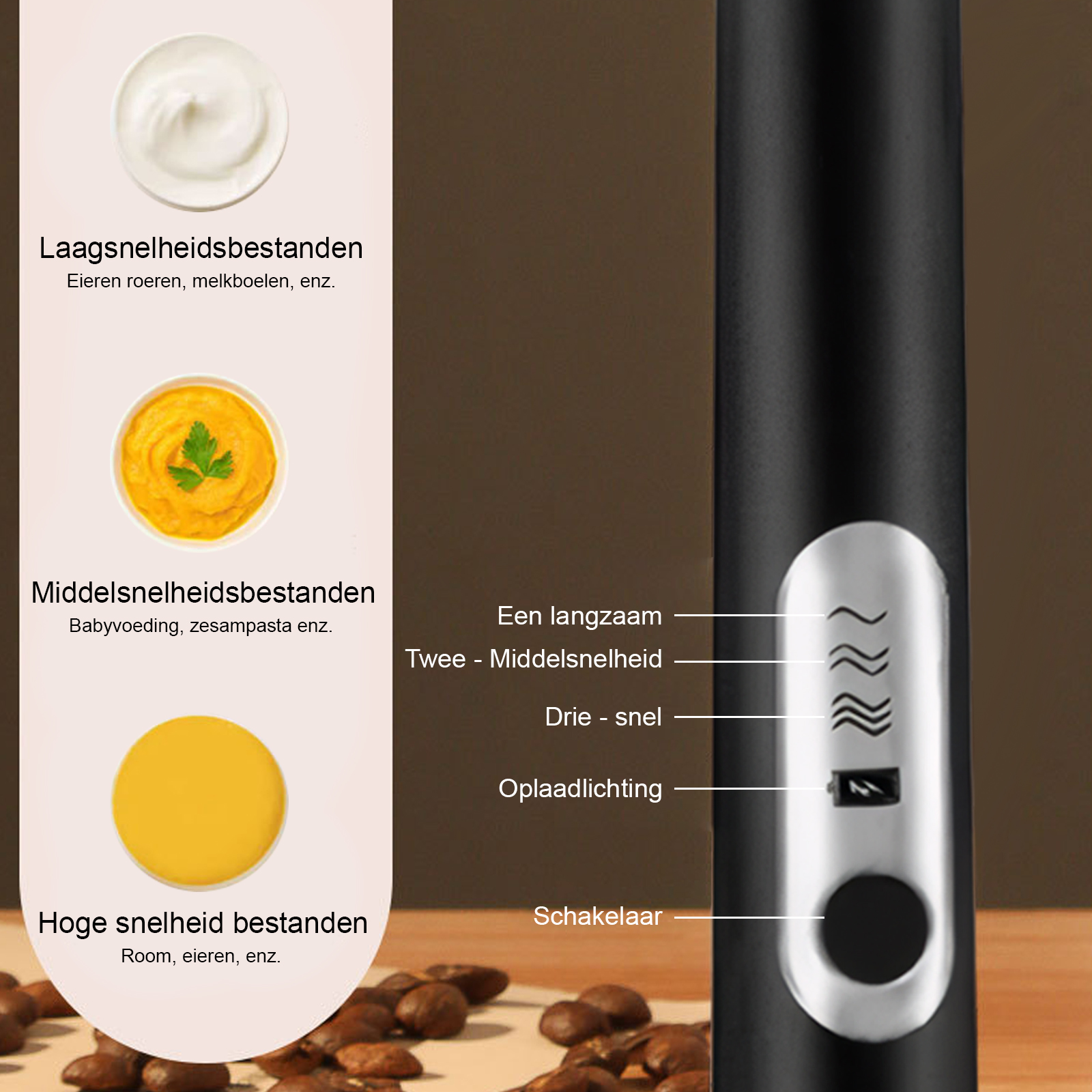 Ein Gerät mit verschiedenen Geschwindigkeitsstufen und Ladeanzeige.
