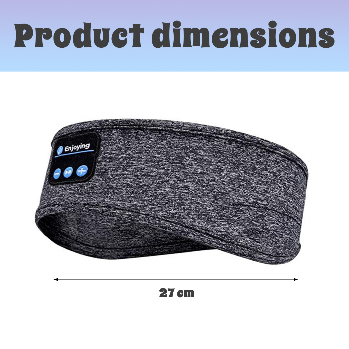 Graues Stirnband mit Bluetooth-Modul und 27 cm Längenmarkierung.