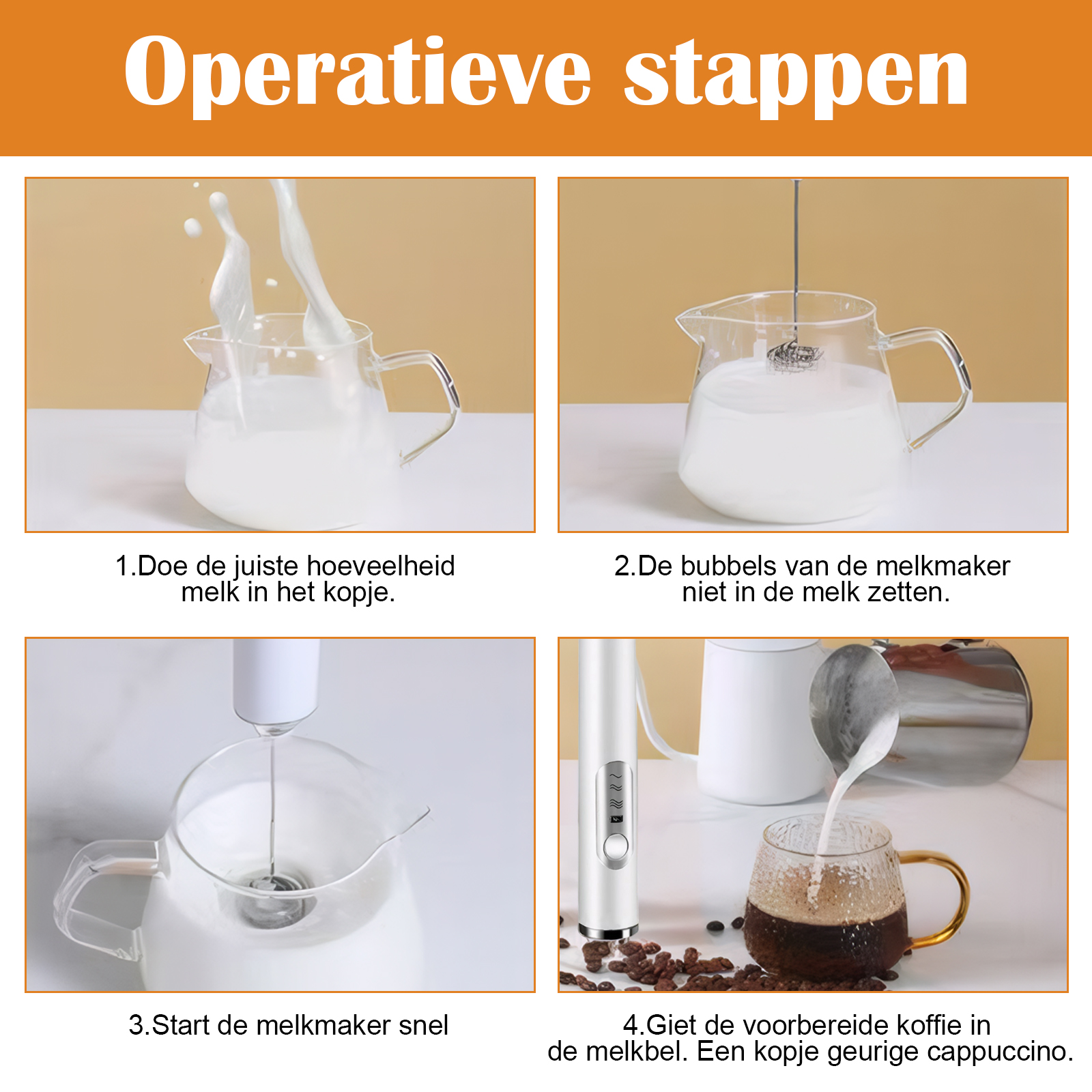 Milch wird in eine Glaskaraffe gegossen, aufgeschäumt und in Kaffee gegeben.