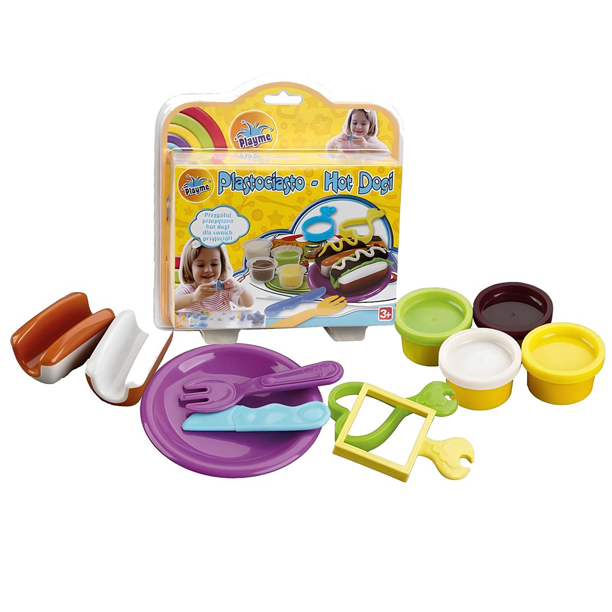 Un set creativo "Playme Plastociasto - Hot Dog" con pongo, piatti e attrezzi.