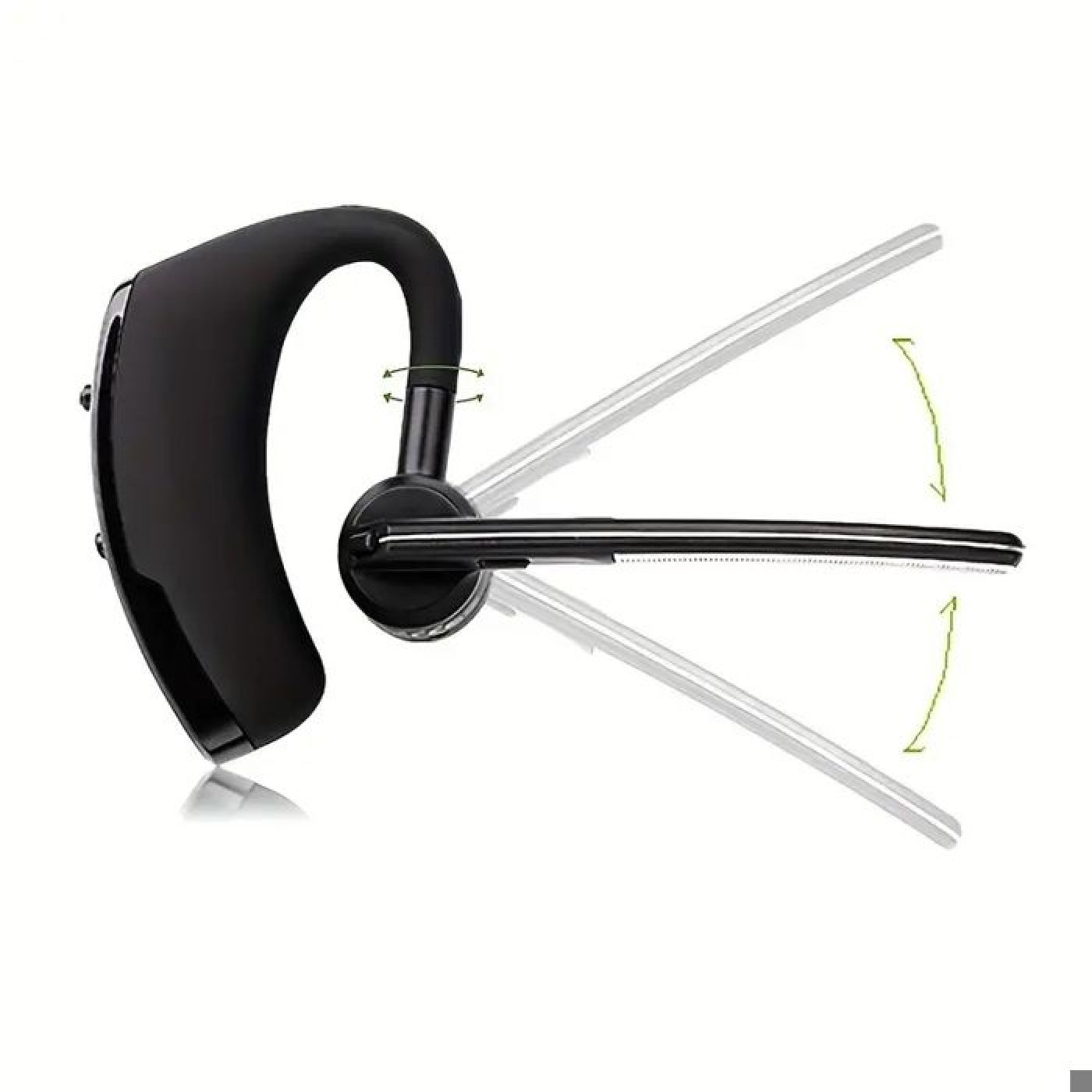 Schwarzes Bluetooth-Headset mit verstellbarem Galgenarm, auf weißem Hintergrund gezeigt.