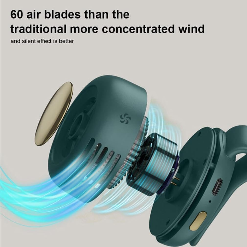 Ein faltbarer Ventilator zeigt seine internen Komponenten und Luftstromsimulation.