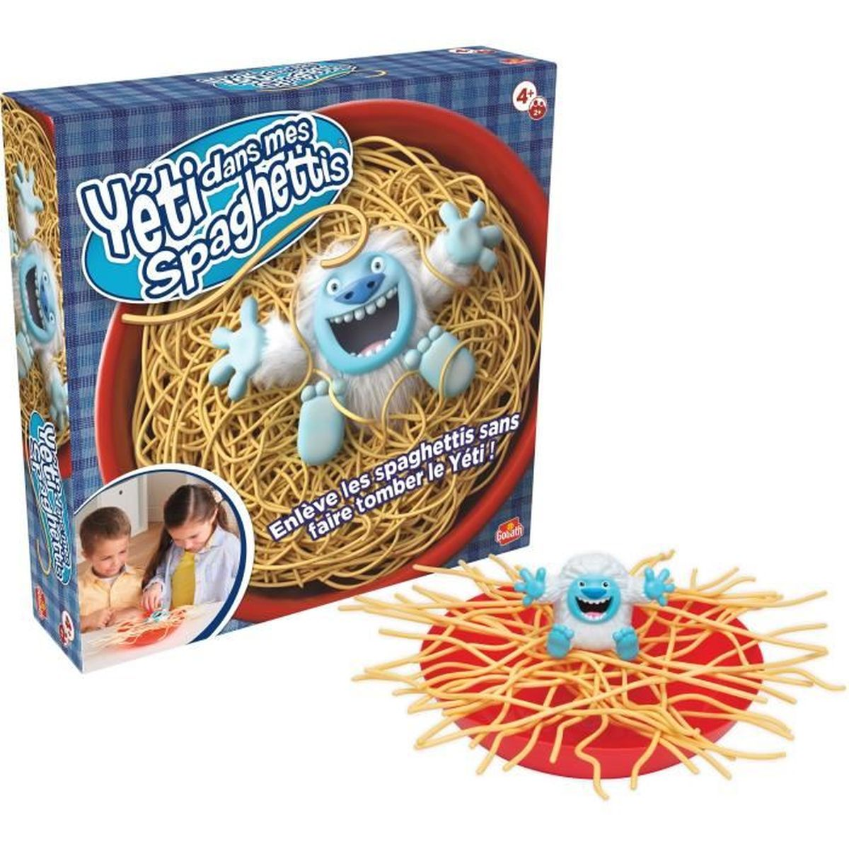 Scatola del gioco Yeti in Spaghetti con figura Yeti su mucchio di spaghetti.