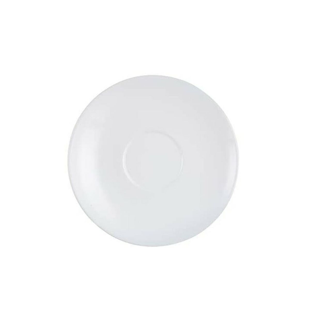 Un piattino bianco con un bordo rialzato al centro.