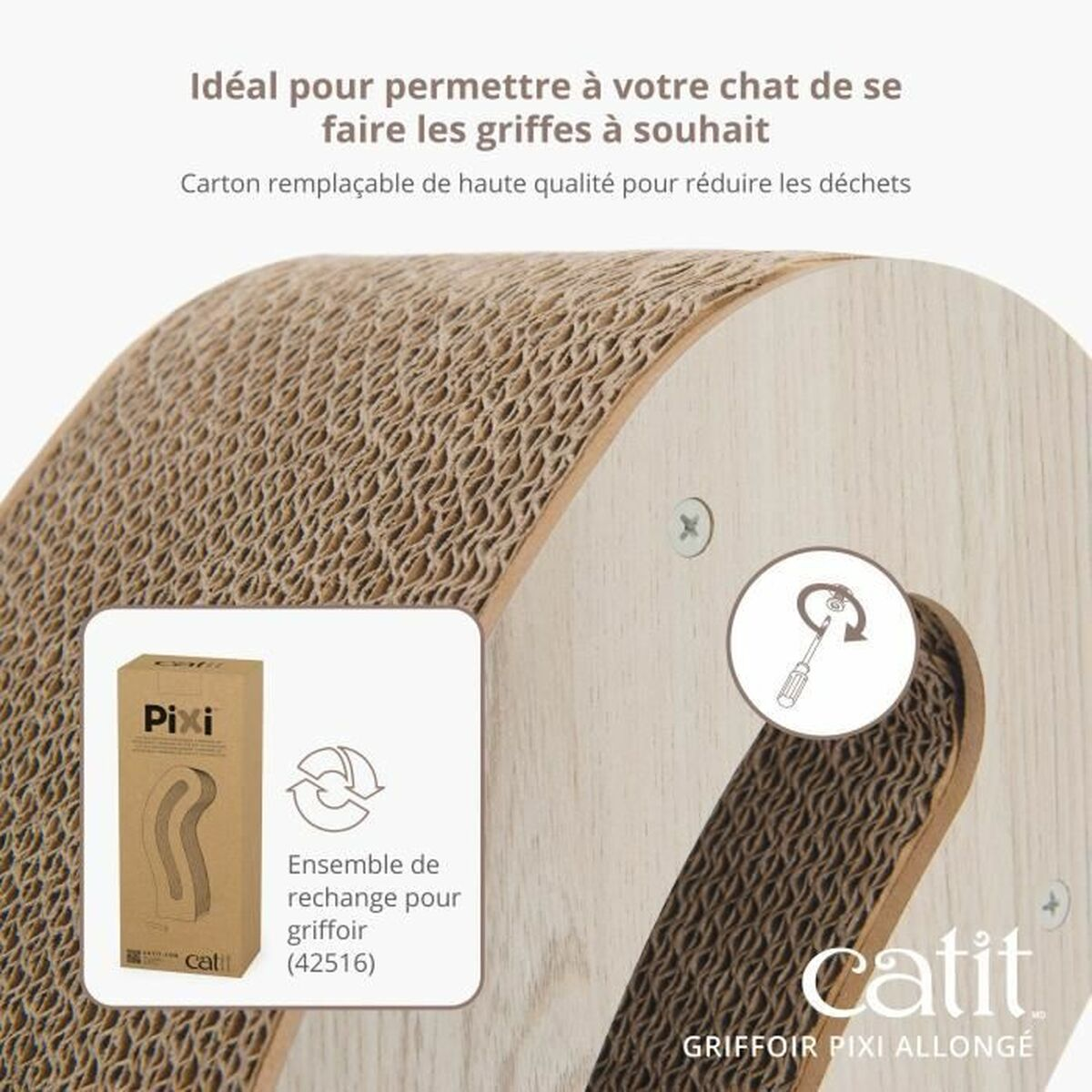 Una scatola di ricambio per tiragraffi in cartone "Pixi" e "Catit".