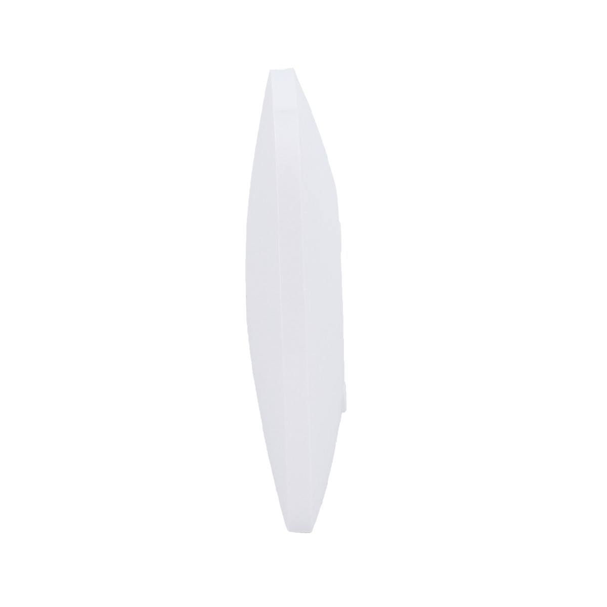 Un oggetto bianco e rotondo con una superficie leggermente curva.