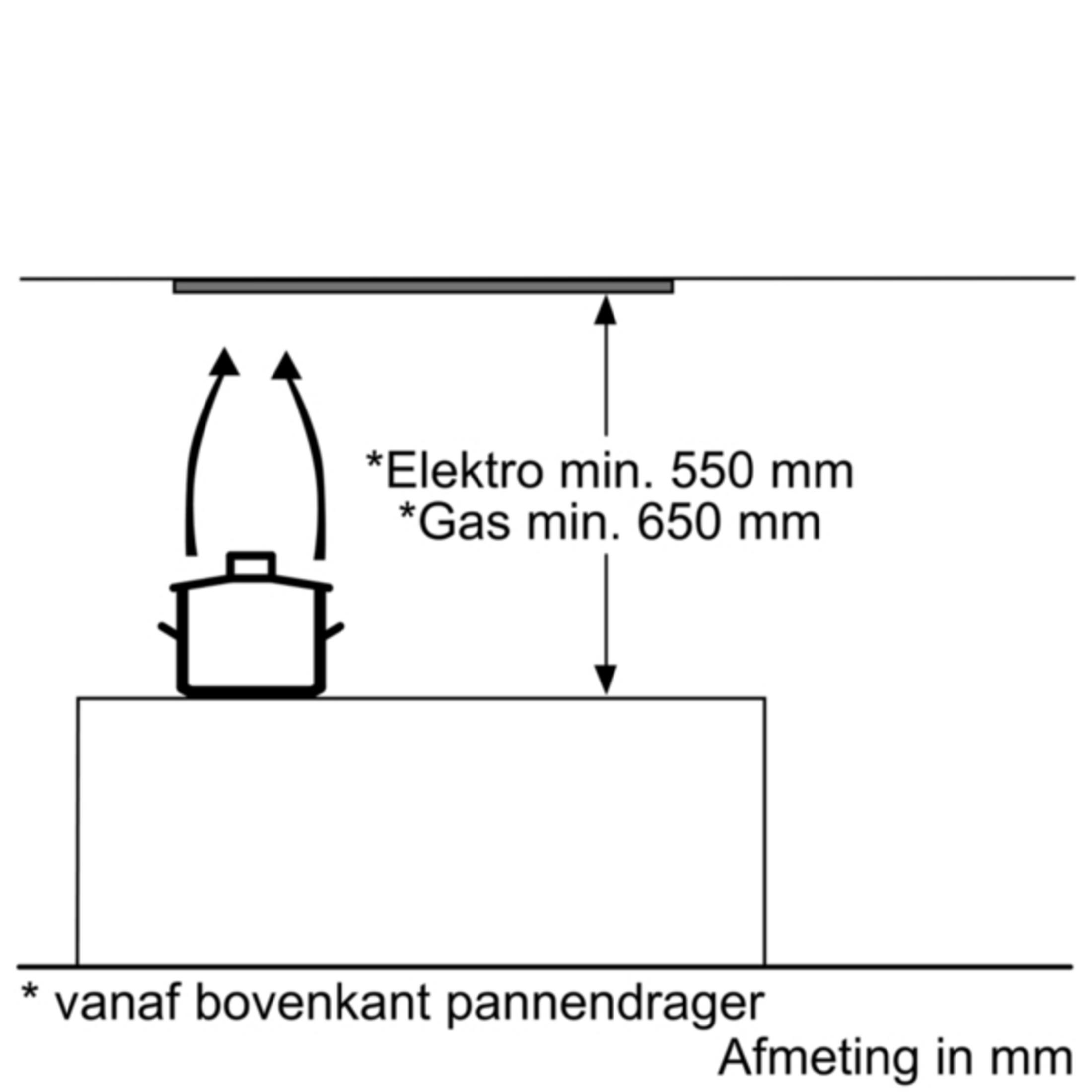 Diagram shows a pot with upward arrows. Dimensions 550 mm/650 mm.