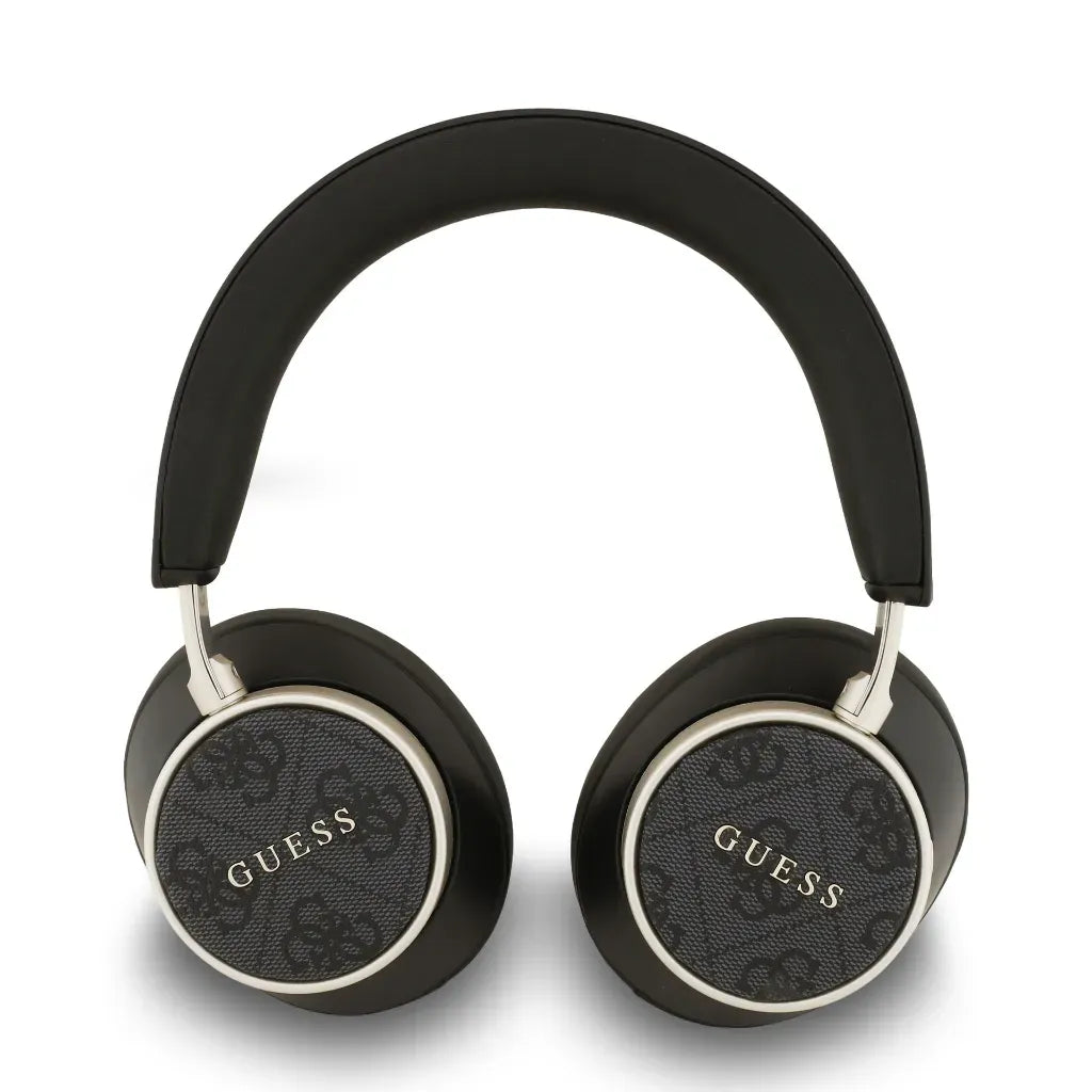 Cuffie nere con accenti argentati e logo GUESS sui padiglioni.