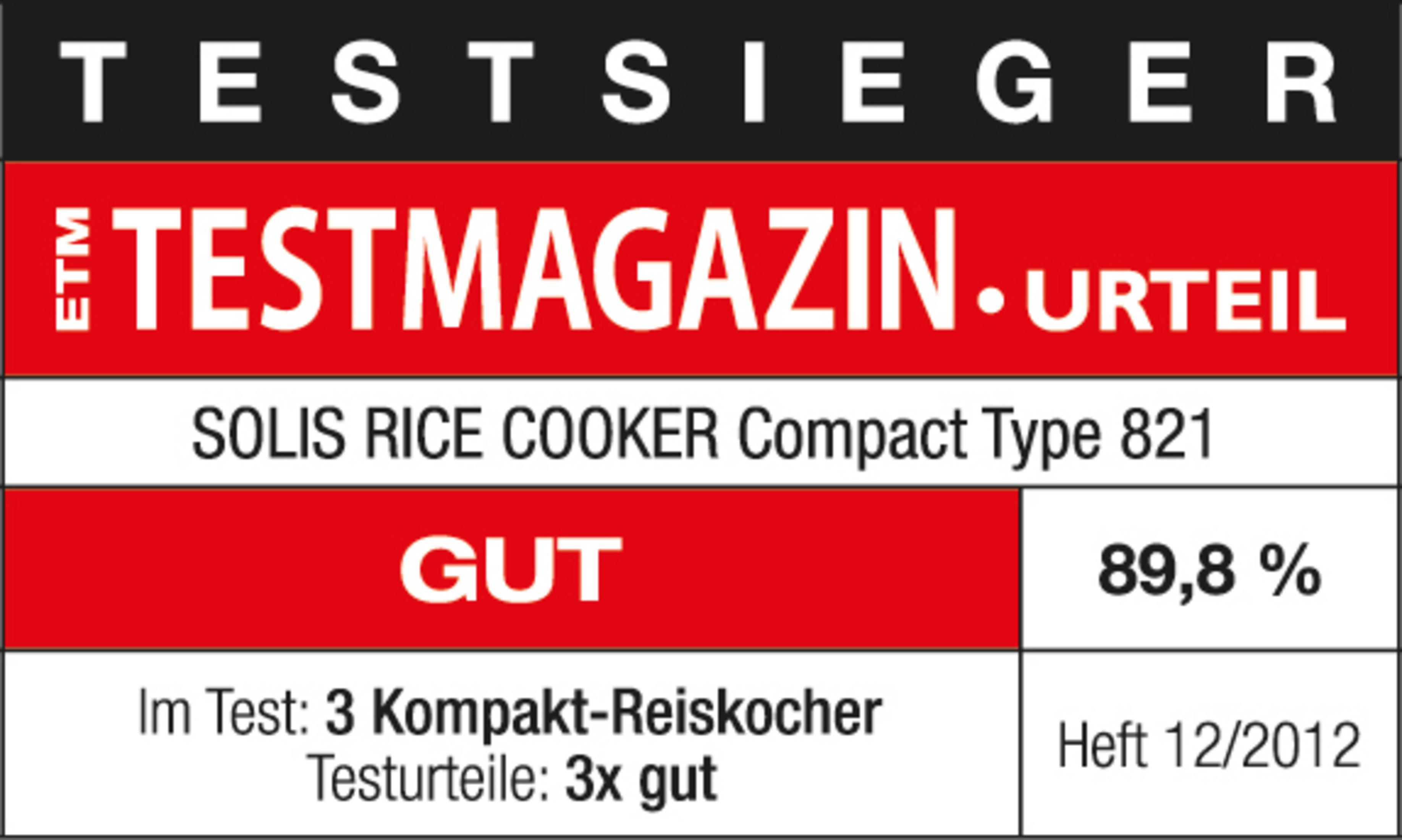Verdetto Testmagazin vincitore del test: cuociriso Solis, 89,8%.