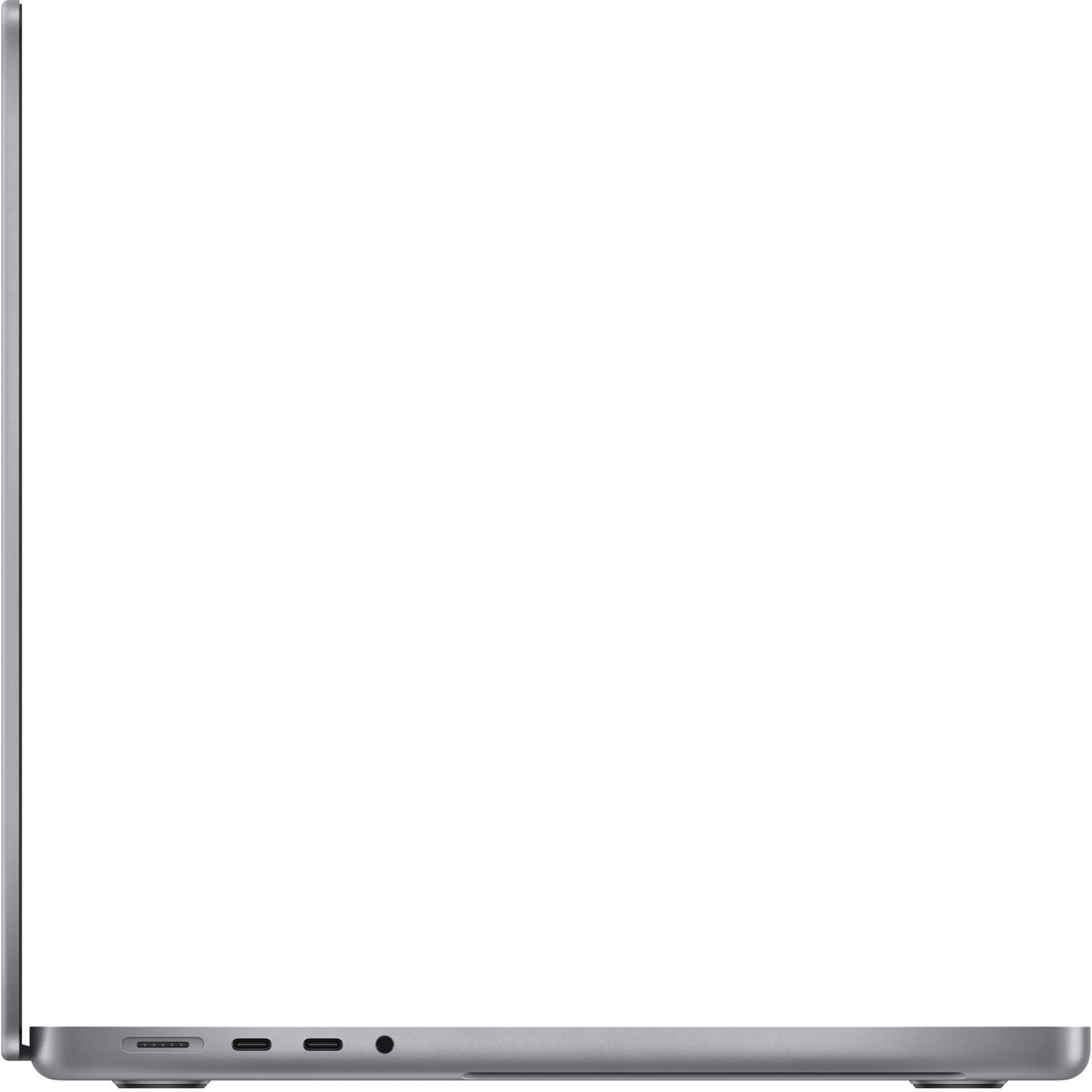 Ein silberner Laptop, von der Seite. Anschlüsse sind sichtbar.