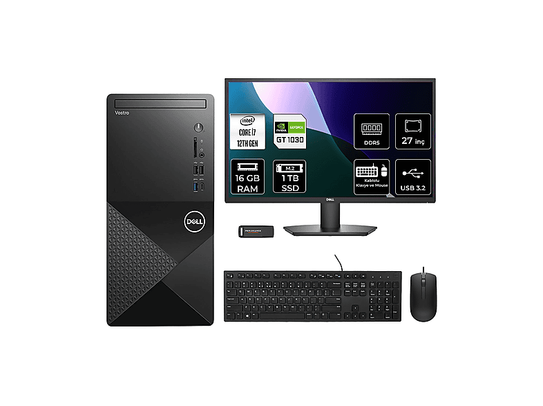DELL Vostro 3030MT GT1030 4 GB 27" N6007VDT3030MTP1022 PER4 Bellek Intel Core i7-12700 16 GB RAM 1 TB SSD FreeDOS Masaüstü Bilgisayar
