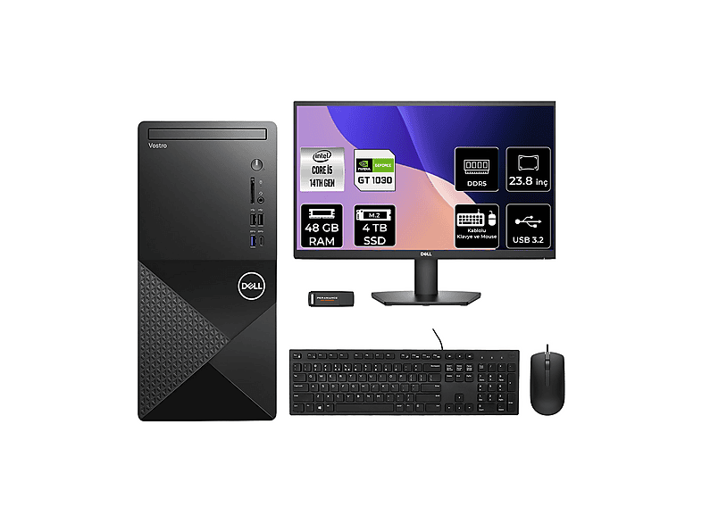 DELL Vostro 3030MT GT1030 4 GB 27" N6014VDT3030MTP1032 PER4 Bellek Intel Core i5-14600 48 GB RAM 4 TB SSD FreeDOS Masaüstü Bilgisayar