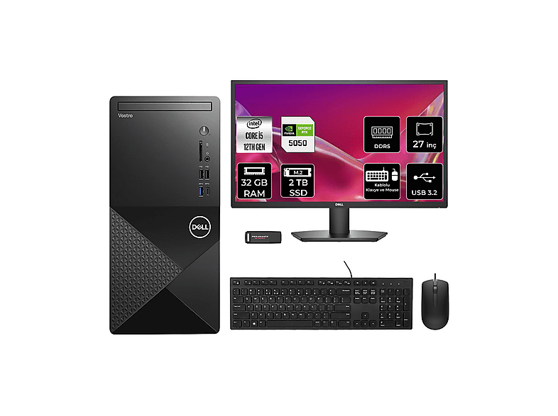 DELL Vostro 3030MT RTX5050 8 GB 27" N6004VDT3030MTP1147 PER4 Bellek Intel Core i5-12400 32 GB RAM 2 TB SSD FreeDOS Masaüstü Bilgisayar