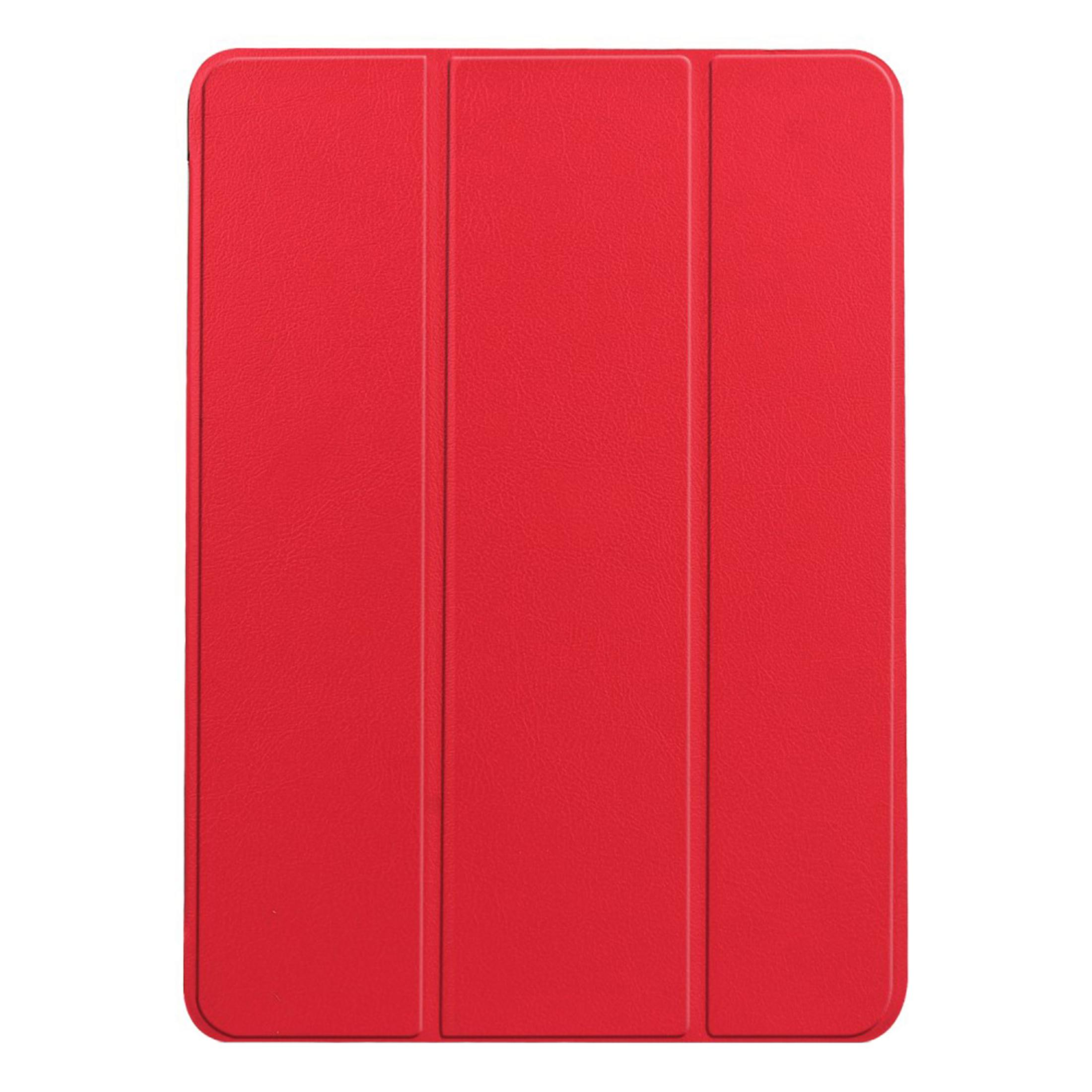 Eine rote Tablet-Hülle mit drei vertikalen Falten, die auf der rechten Seite geöffnet ist.