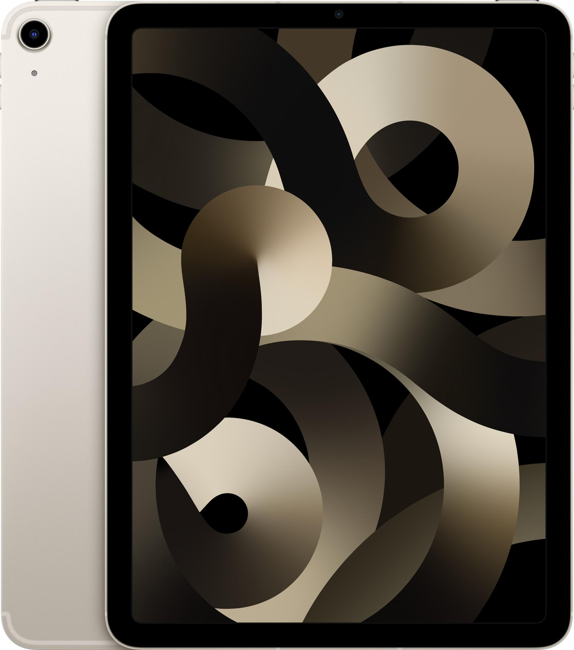 Een lichtgouden tablet ligt links, naast een tweede tablet met een donkere, abstracte achtergrond.