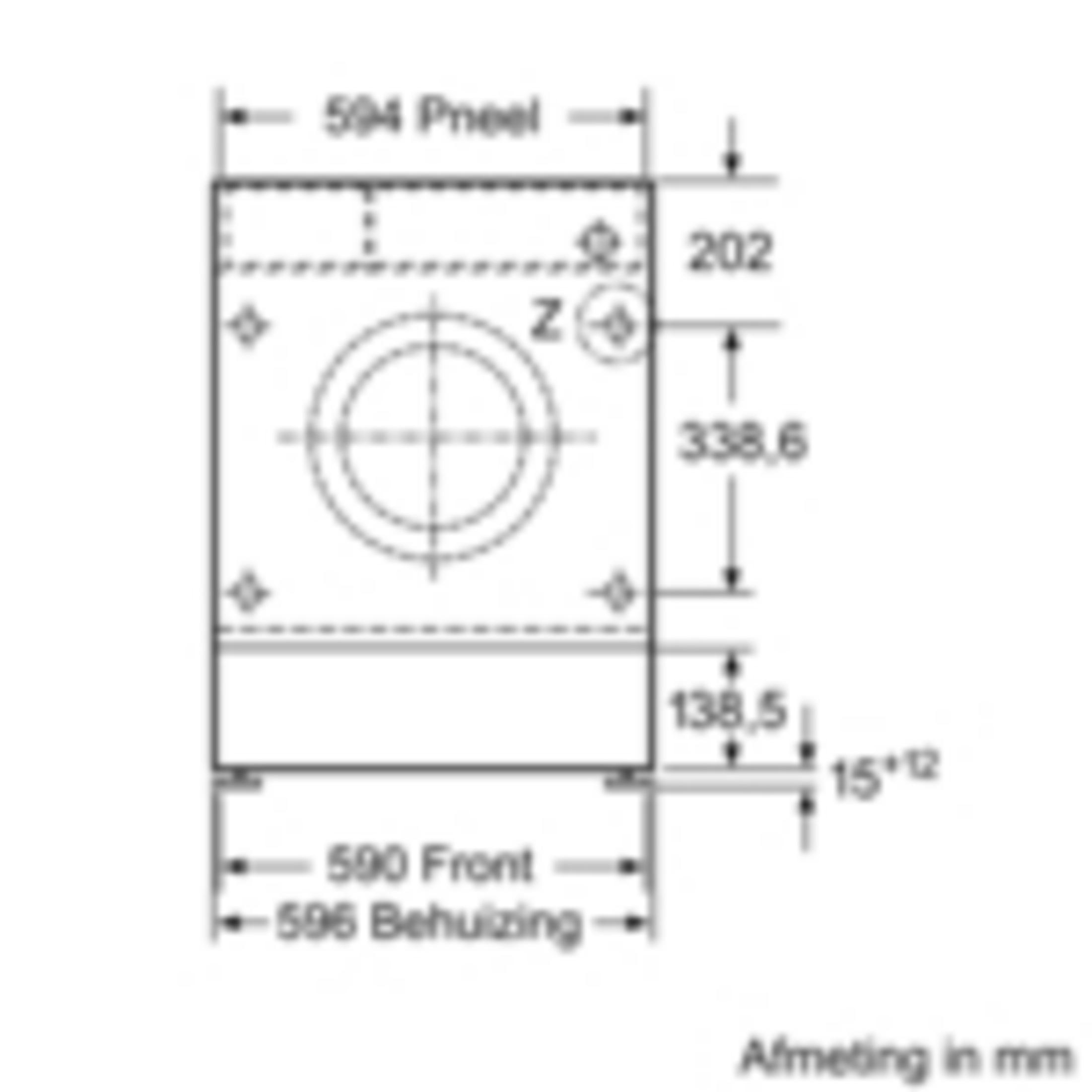 Technical drawing with dimensions for a device, centered circle.