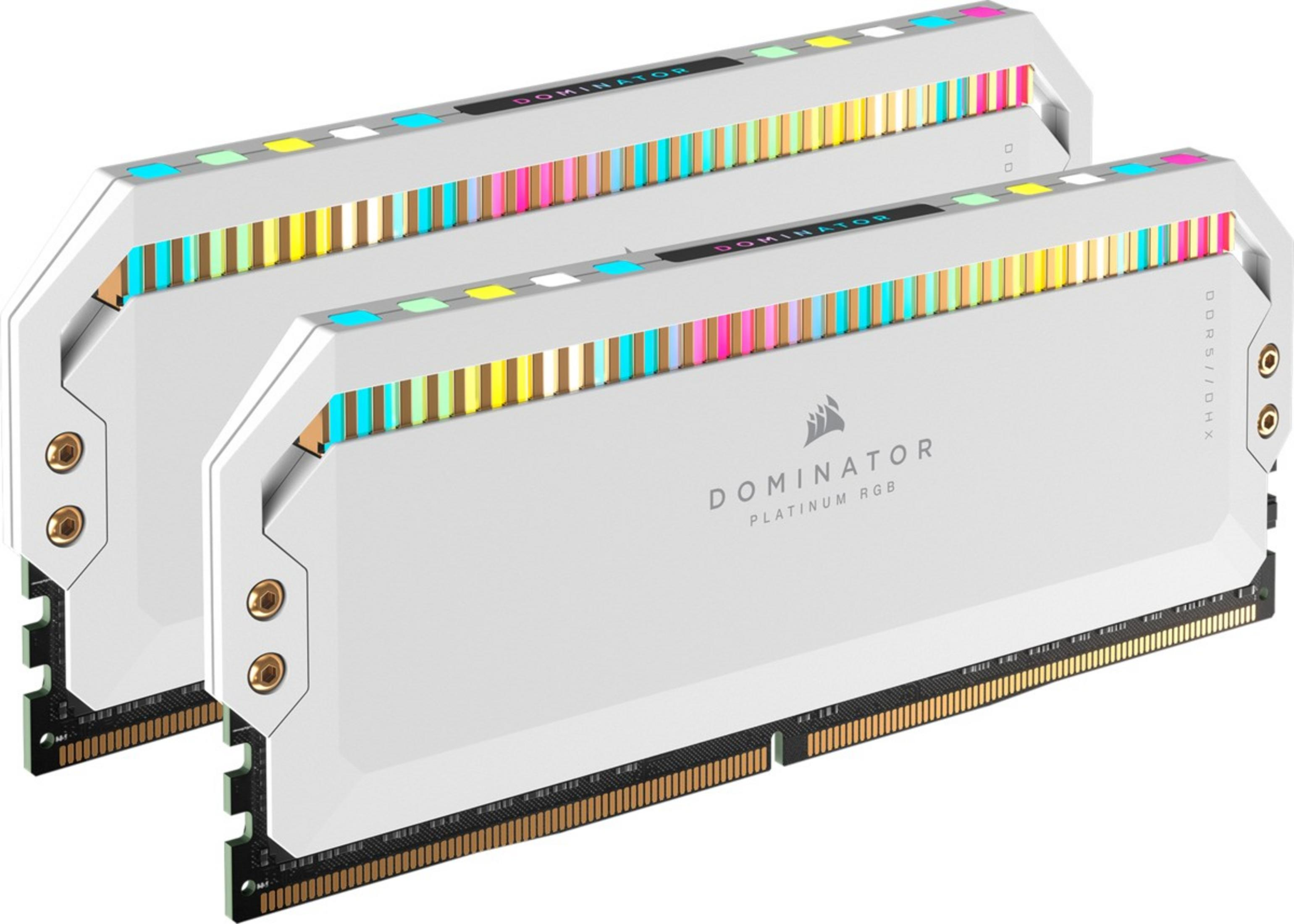 Zwei weiße RAM-Module mit RGB-Beleuchtung und goldenen Kontakten.