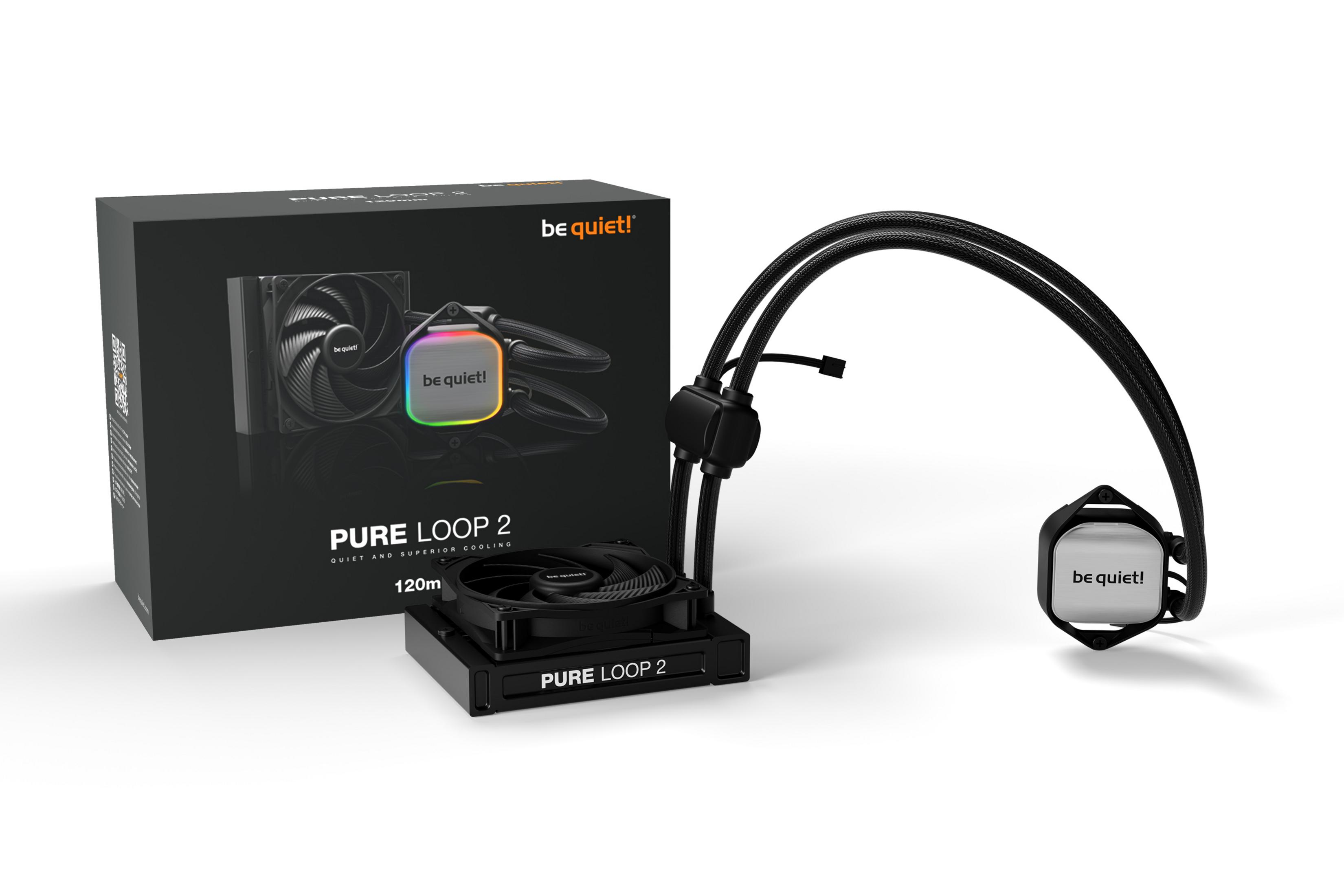 Un dissipatore PC nero con tubi e ventola, accanto alla sua confezione.