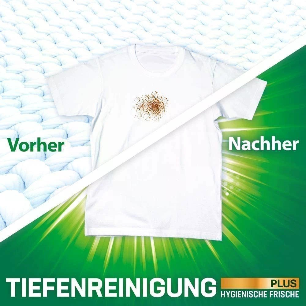 Vorher-Nachher-Vergleich: Weißes T-Shirt mit Fleck, dann sauber.