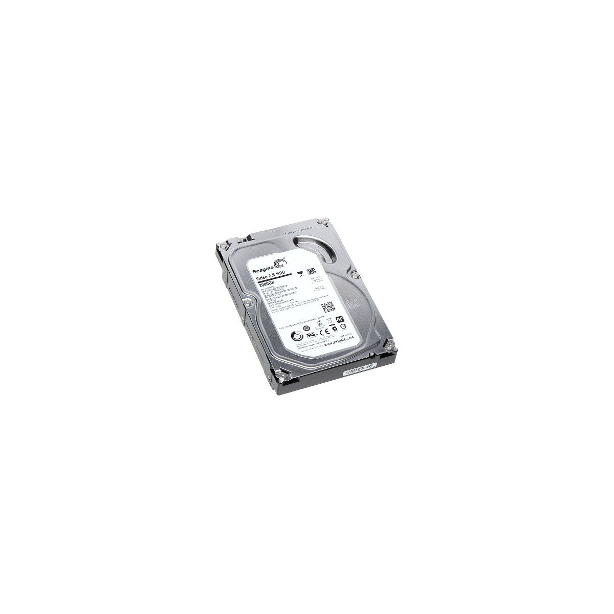 Un hard disk Seagate argentato da 3,5 pollici con etichette.