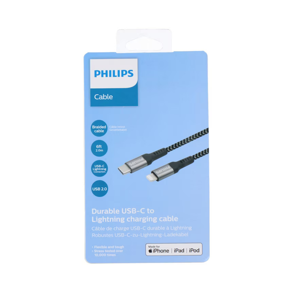 Philips USB-C - Lightning örgülü şarj kablosu, 2m.