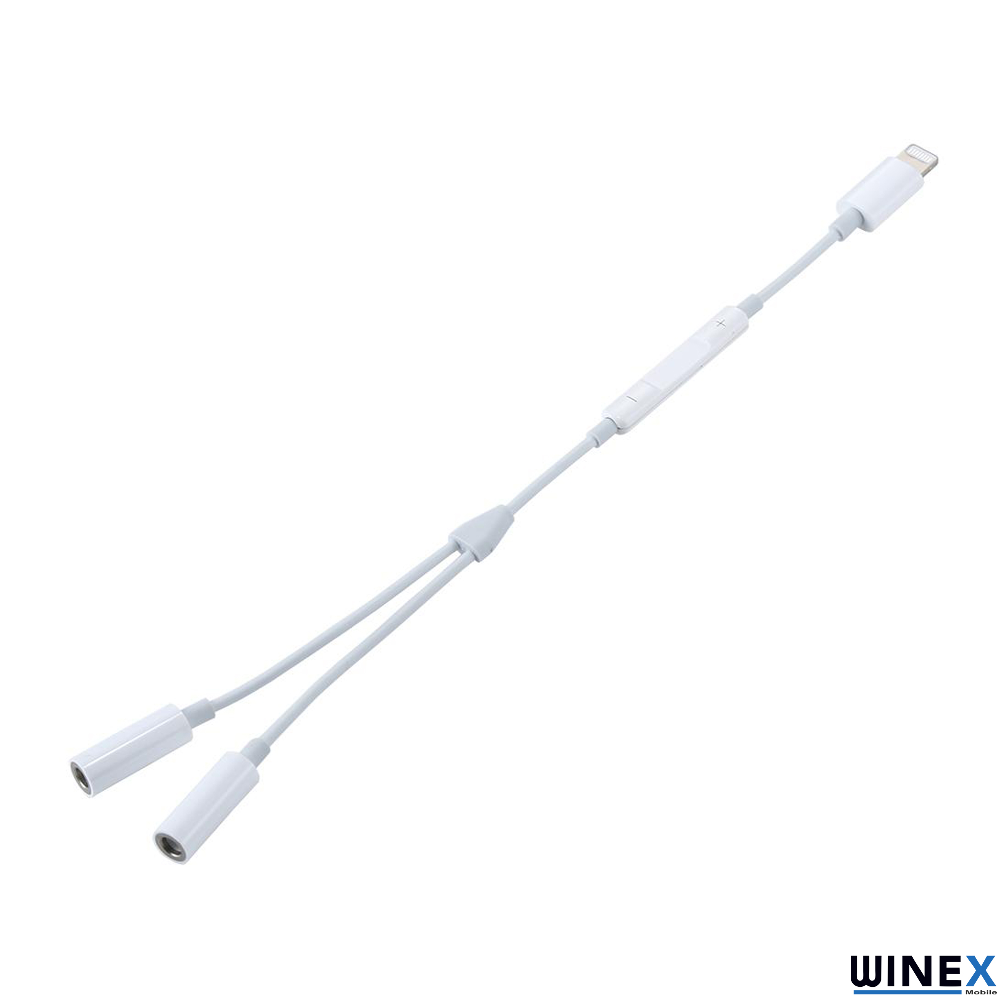 İki dişi ve bir erkek konektörlü beyaz Lightning ayırıcı.