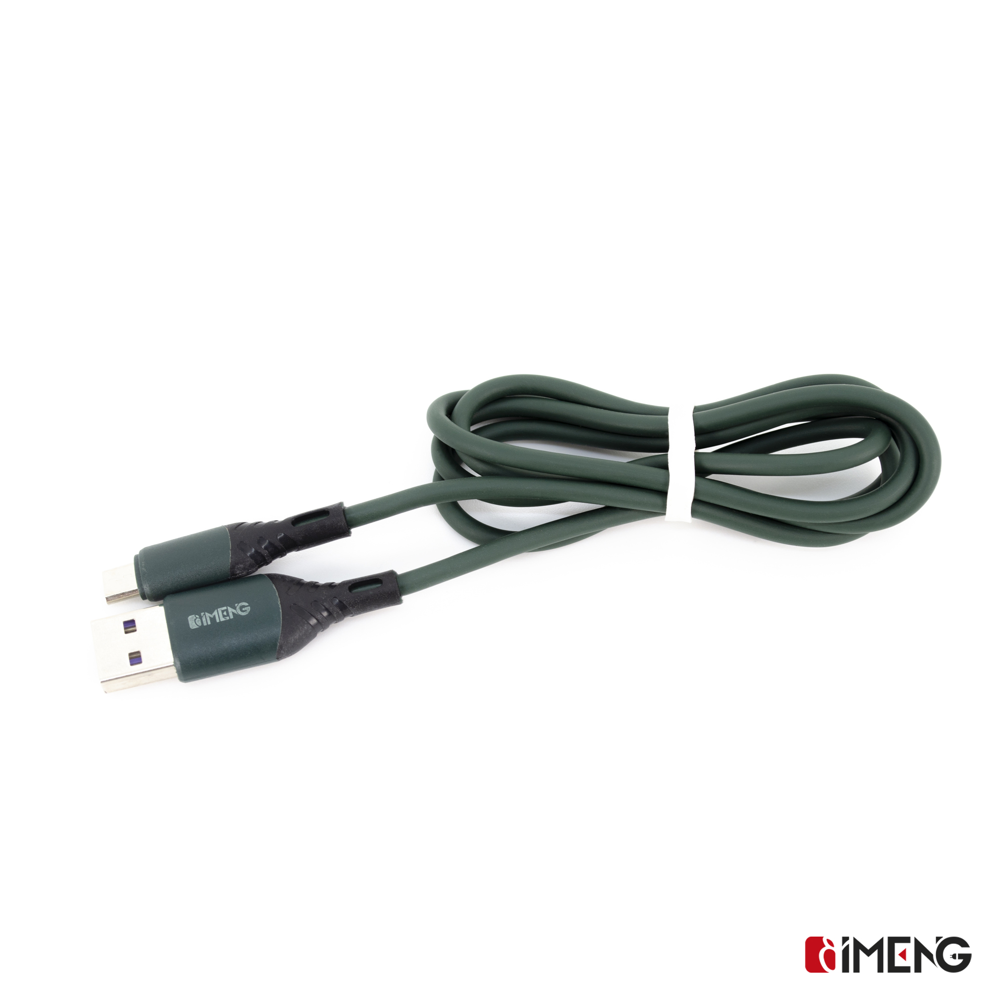 Siyah gerilim azaltıcılı, koyu yeşil USB-C - USB-A kablo.